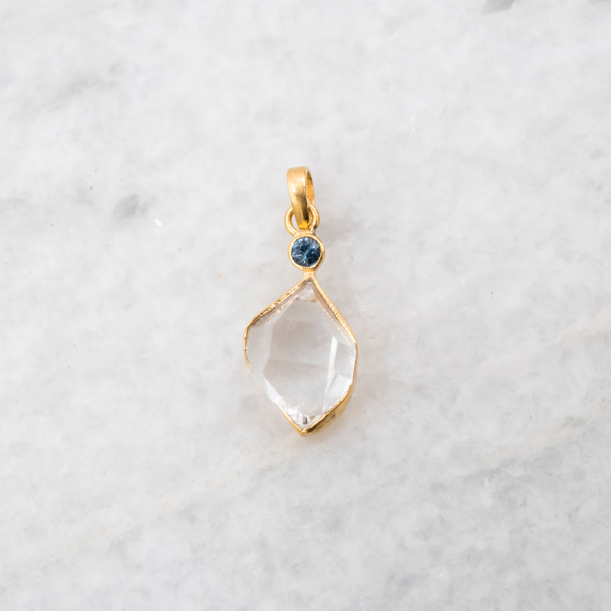 14 Karat Gold | Herkimer Diamond w/ faceted Sapphire Pendant Collection