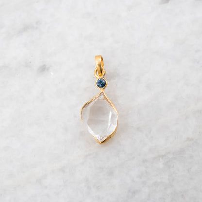 14 Karat Gold | Herkimer Diamond w/ faceted Sapphire Pendant Collection