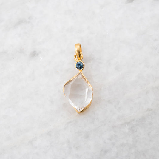 14 Karat Gold | Herkimer Diamond w/ faceted Sapphire Pendant Collection