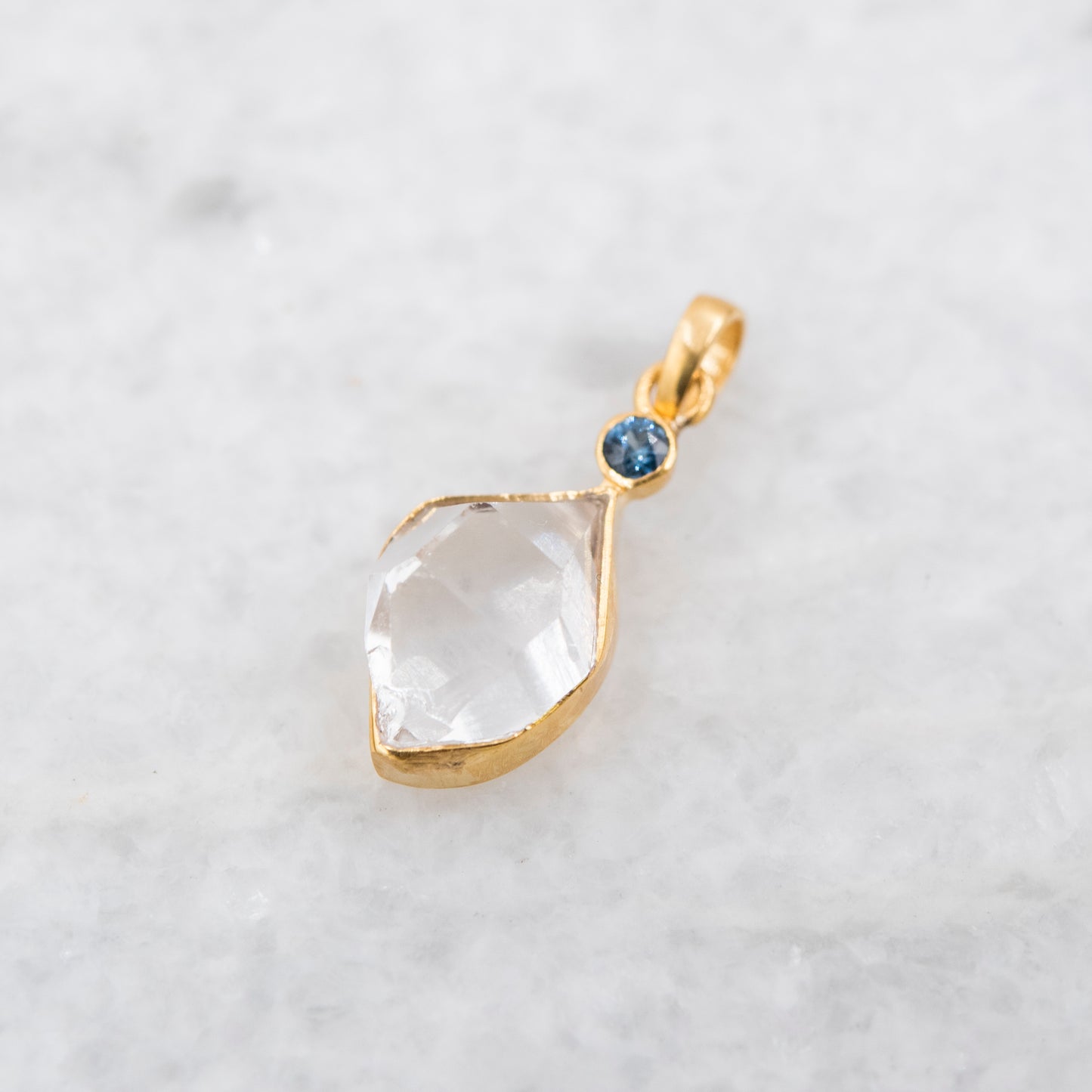 14 Karat Gold | Herkimer Diamond w/ faceted Sapphire Pendant Collection