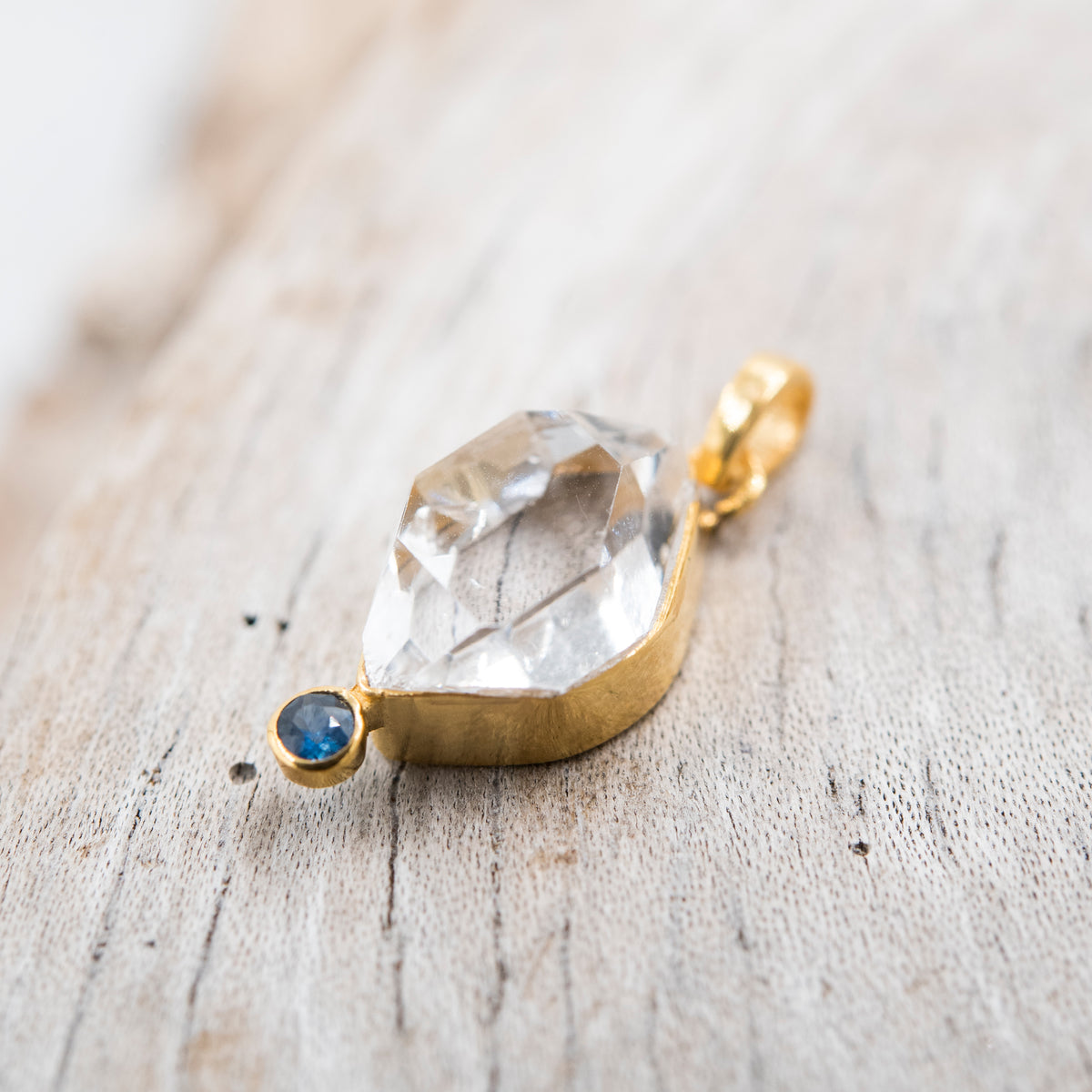 14 Karat Gold | Herkimer Diamond w/ faceted Sapphire Pendant Collection