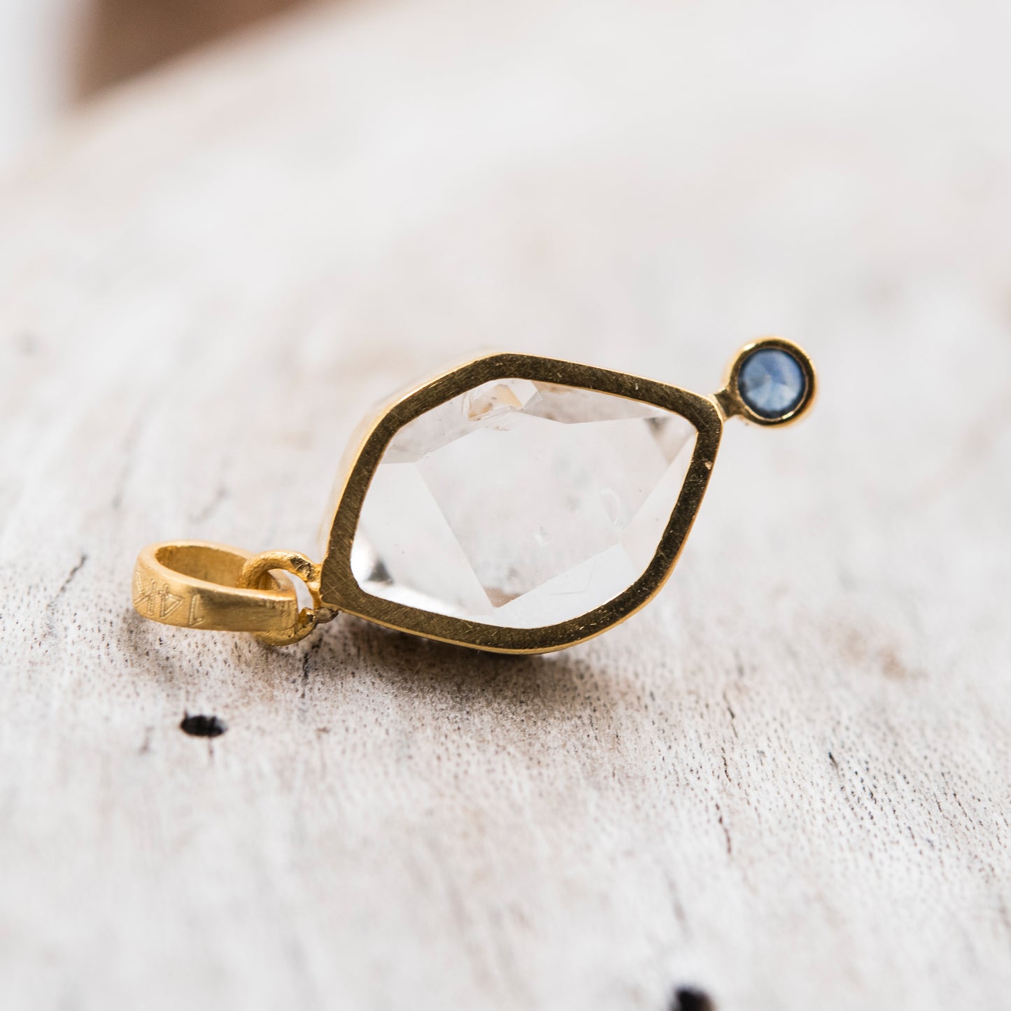 14 Karat Gold | Herkimer Diamond w/ faceted Sapphire Pendant Collection