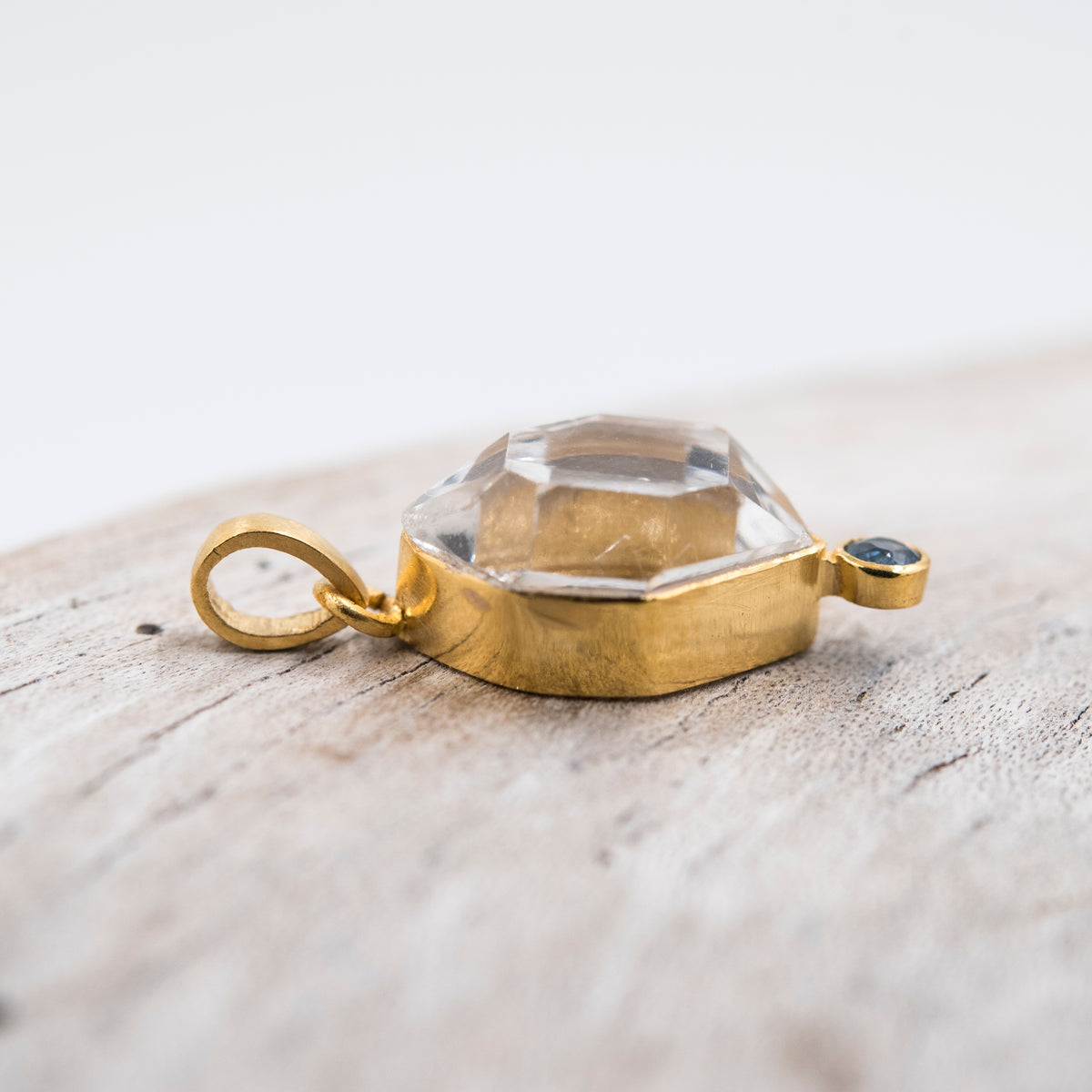 14 Karat Gold | Herkimer Diamond w/ faceted Sapphire Pendant Collection