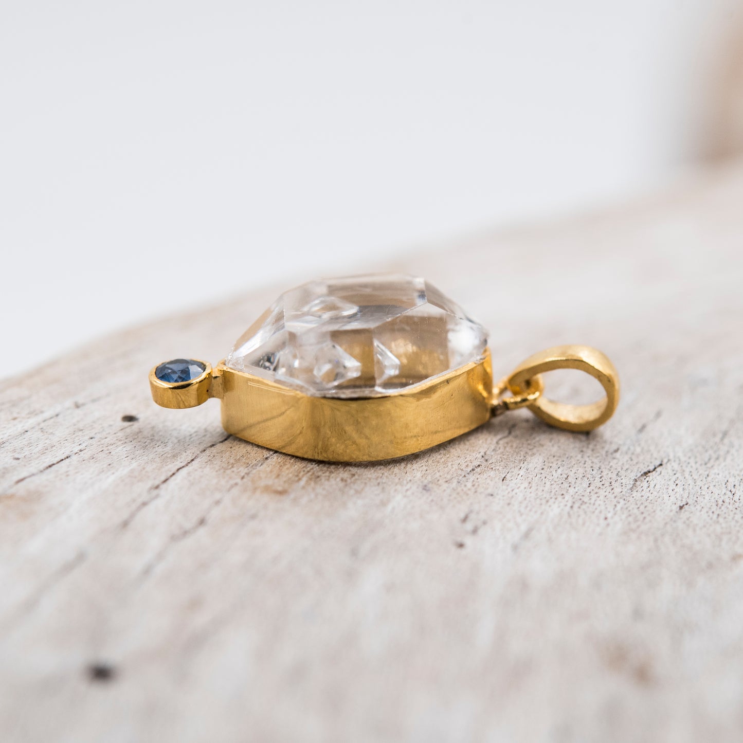 14 Karat Gold | Herkimer Diamond w/ faceted Sapphire Pendant Collection