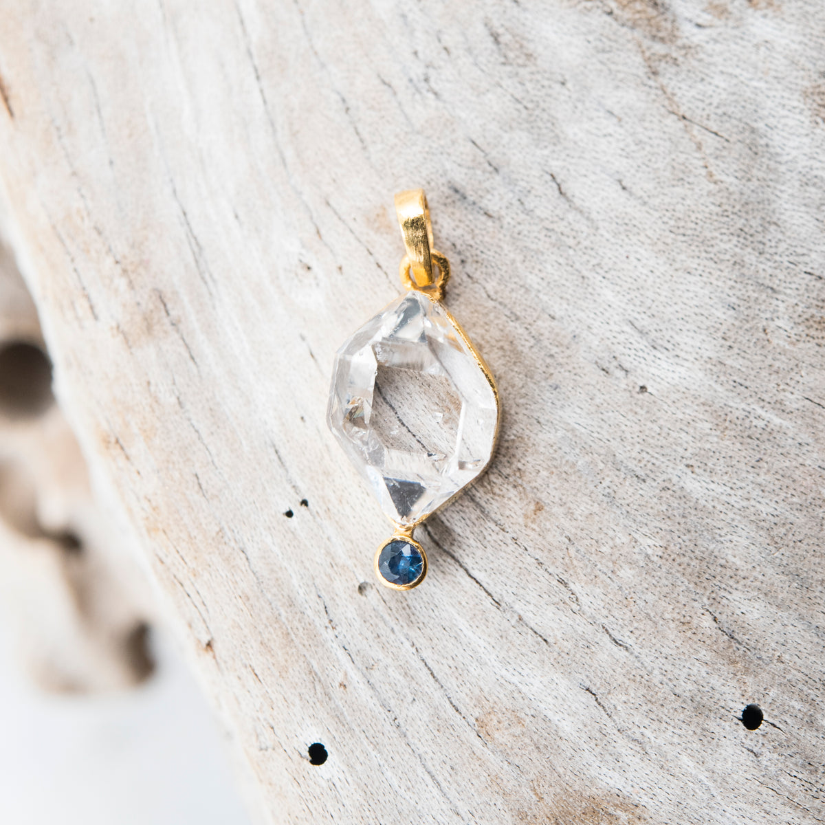 14 Karat Gold | Herkimer Diamond w/ faceted Sapphire Pendant Collection