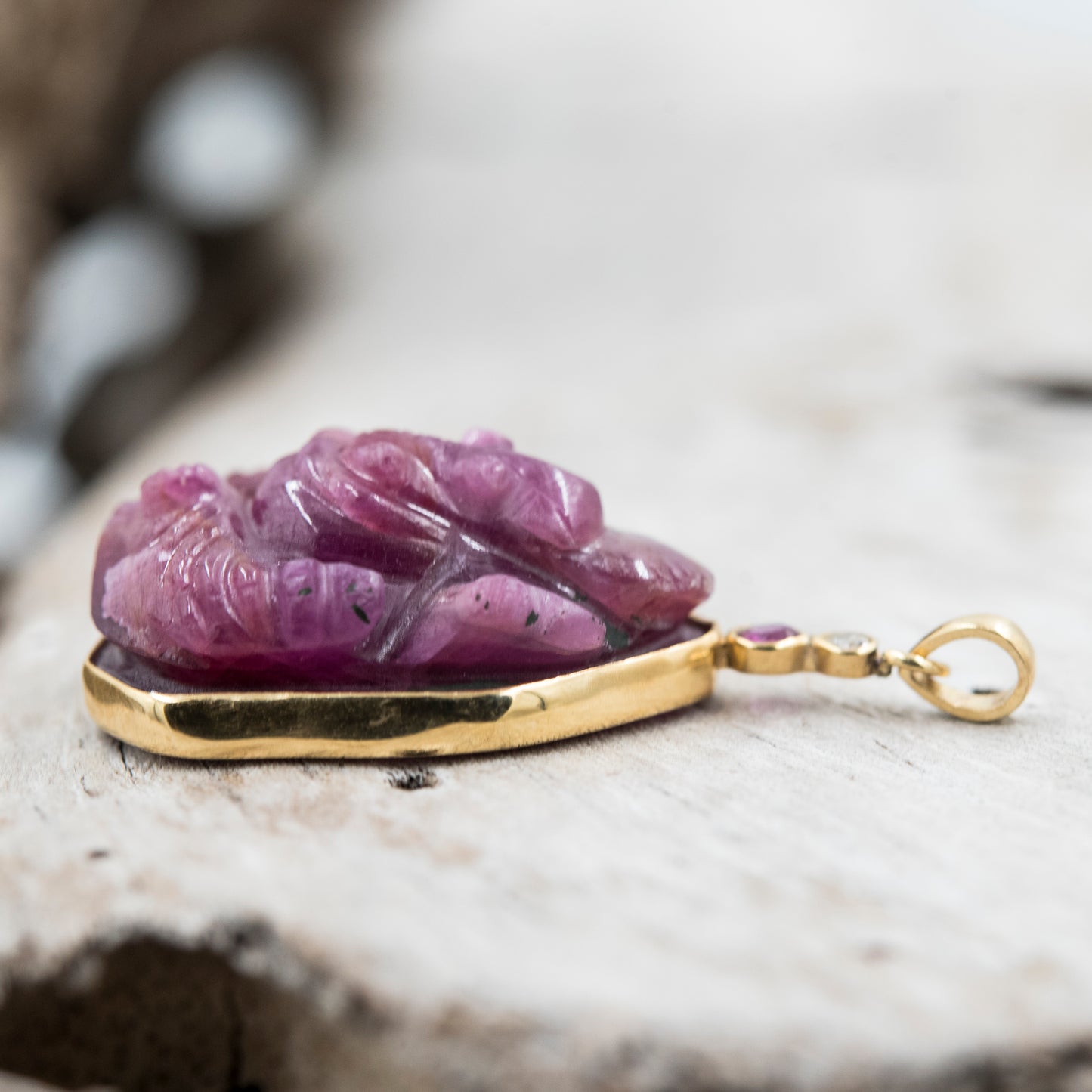 14 Karat Gold | Handcarved Ganesh Ruby Pendant