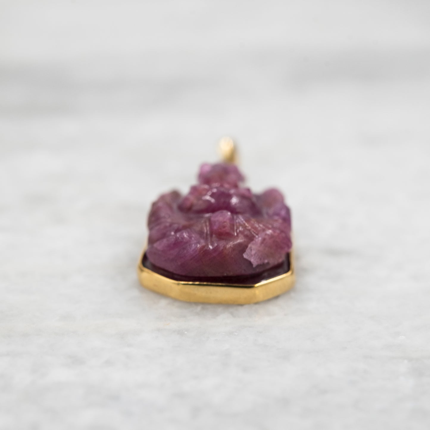14 Karat Gold | Handcarved Ganesh Ruby Pendant
