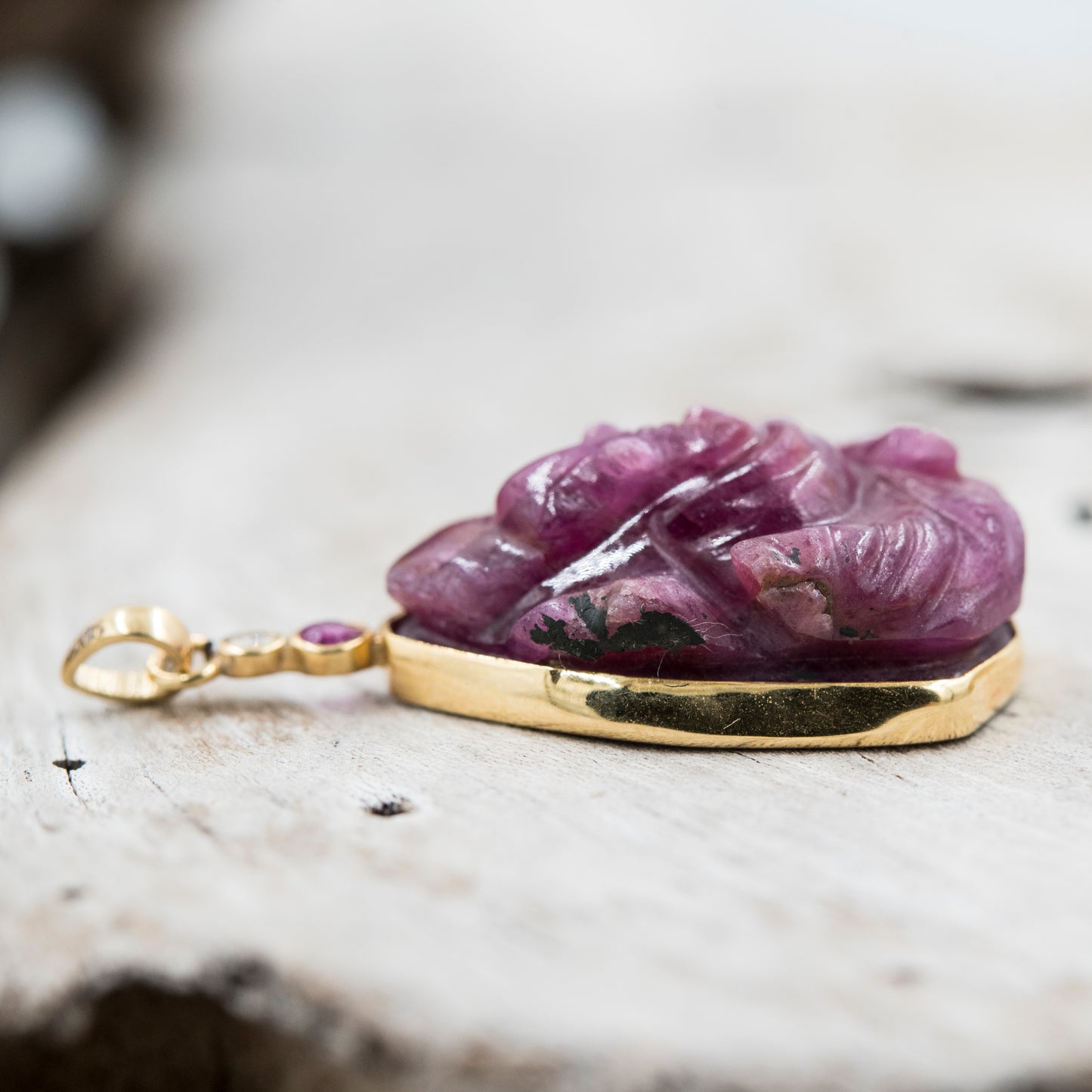 14 Karat Gold | Handcarved Ganesh Ruby Pendant