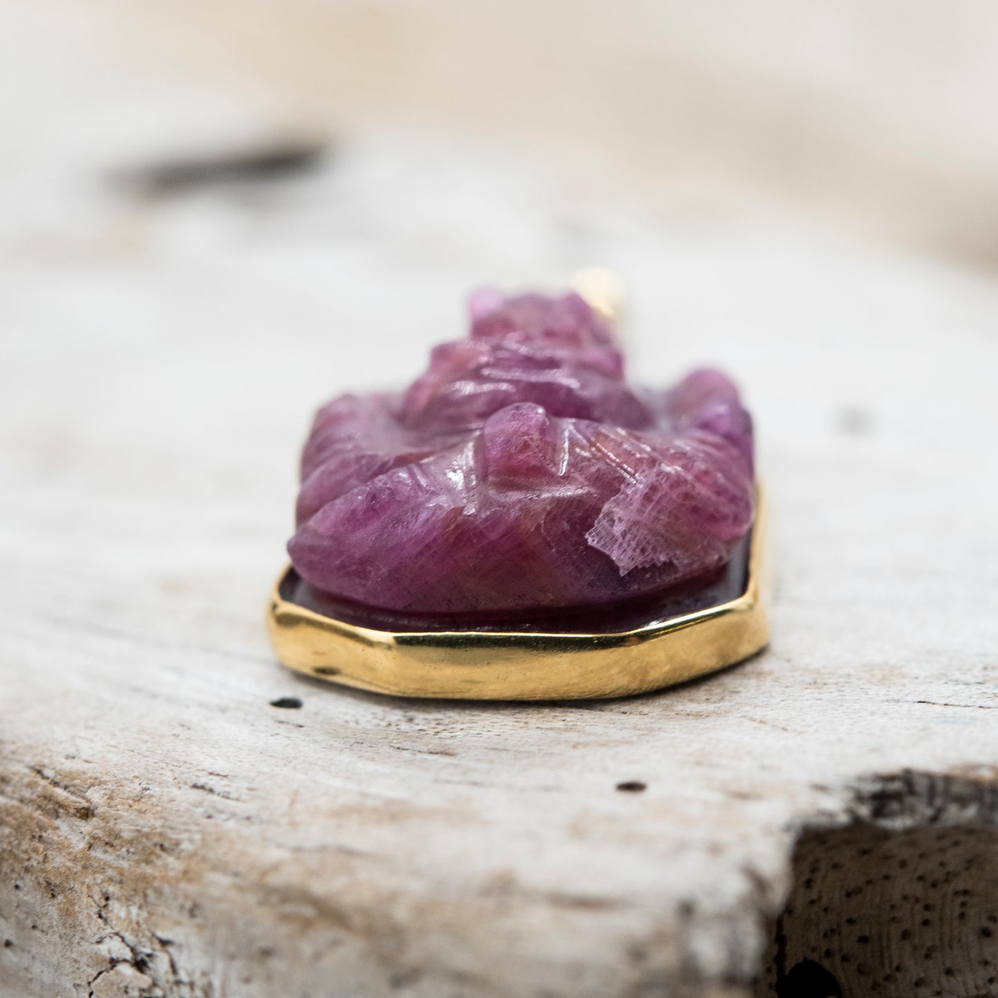 14 Karat Gold | Handcarved Ganesh Ruby Pendant