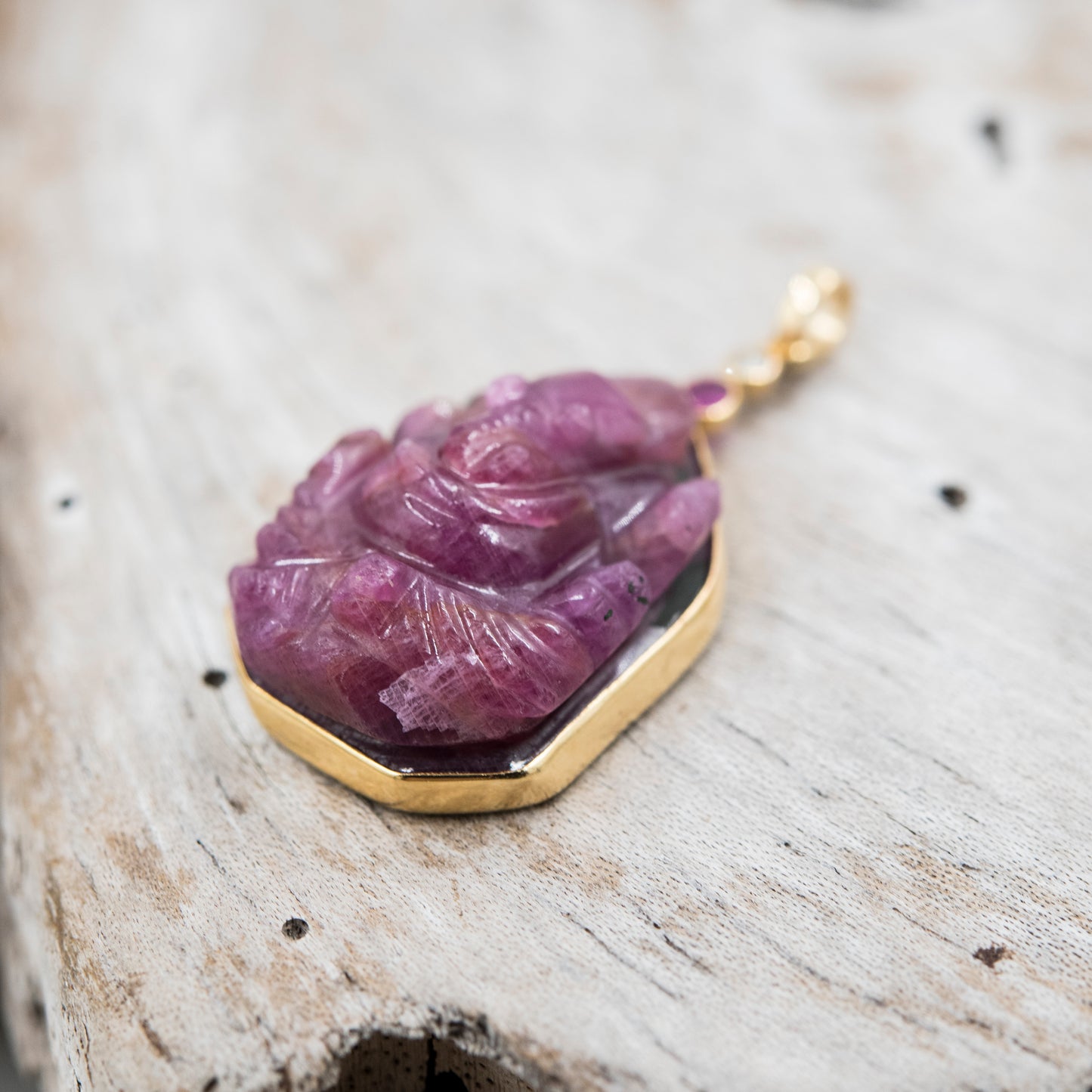 14 Karat Gold | Handcarved Ganesh Ruby Pendant