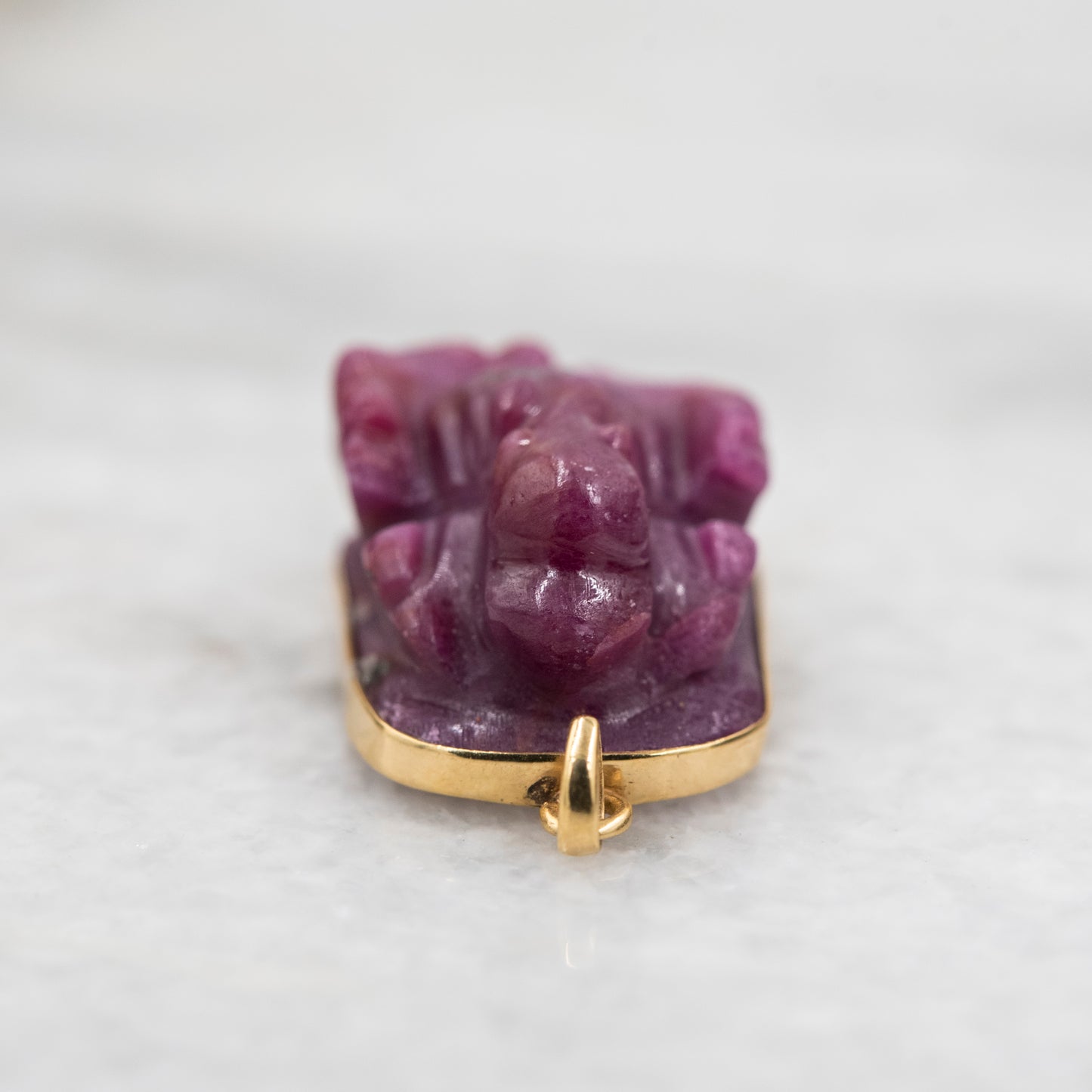 14 Karat Gold | Hand carved Ganesh Ruby Pendant