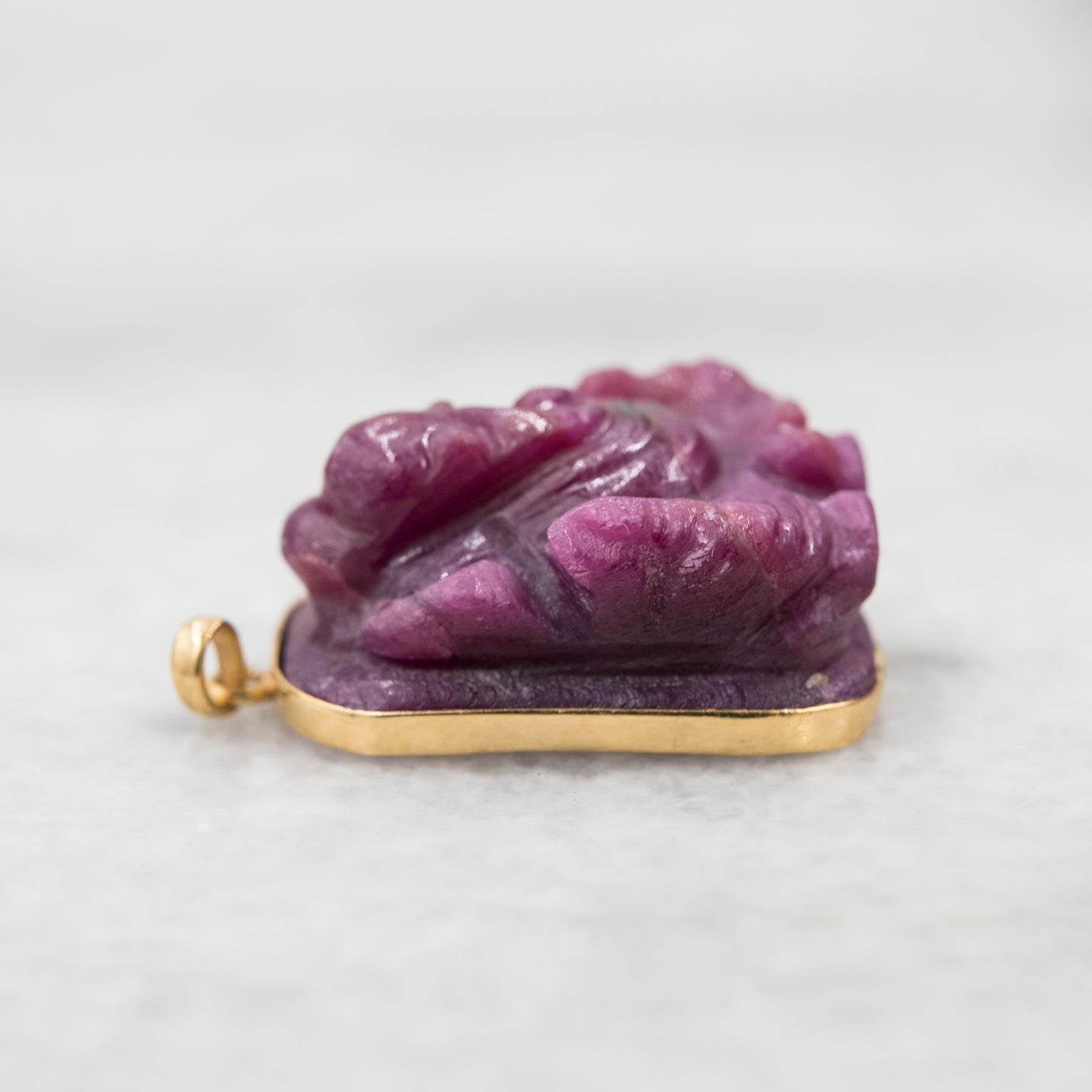 14 Karat Gold | Hand carved Ganesh Ruby Pendant