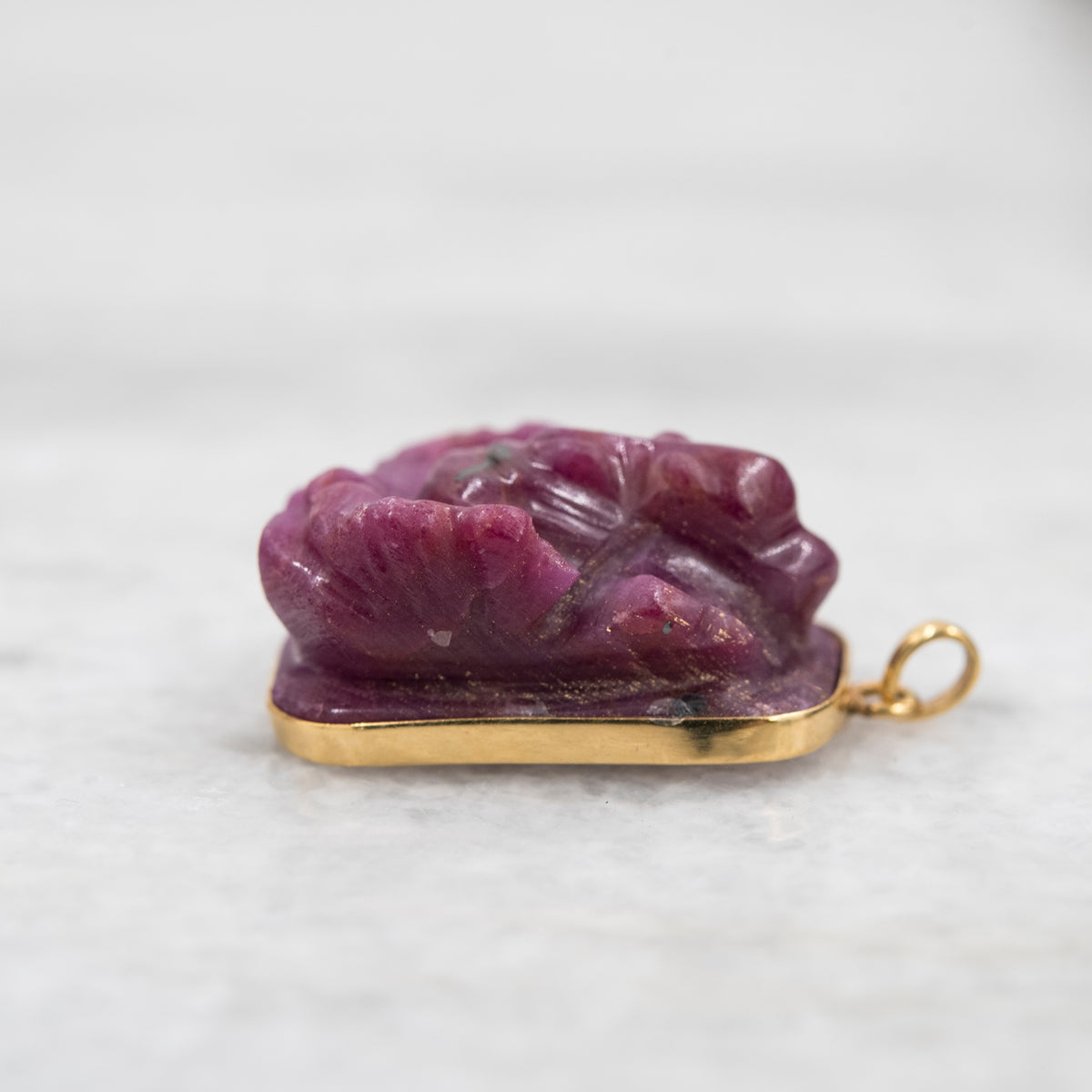 14 Karat Gold | Hand carved Ganesh Ruby Pendant