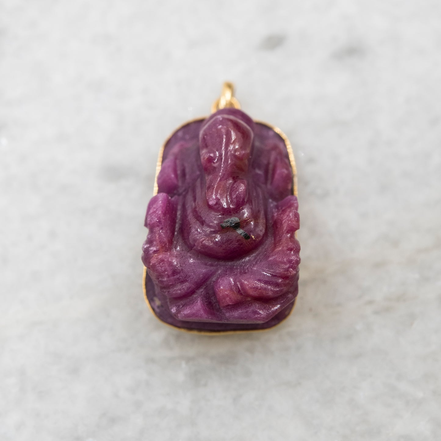 14 Karat Gold | Hand carved Ganesh Ruby Pendant