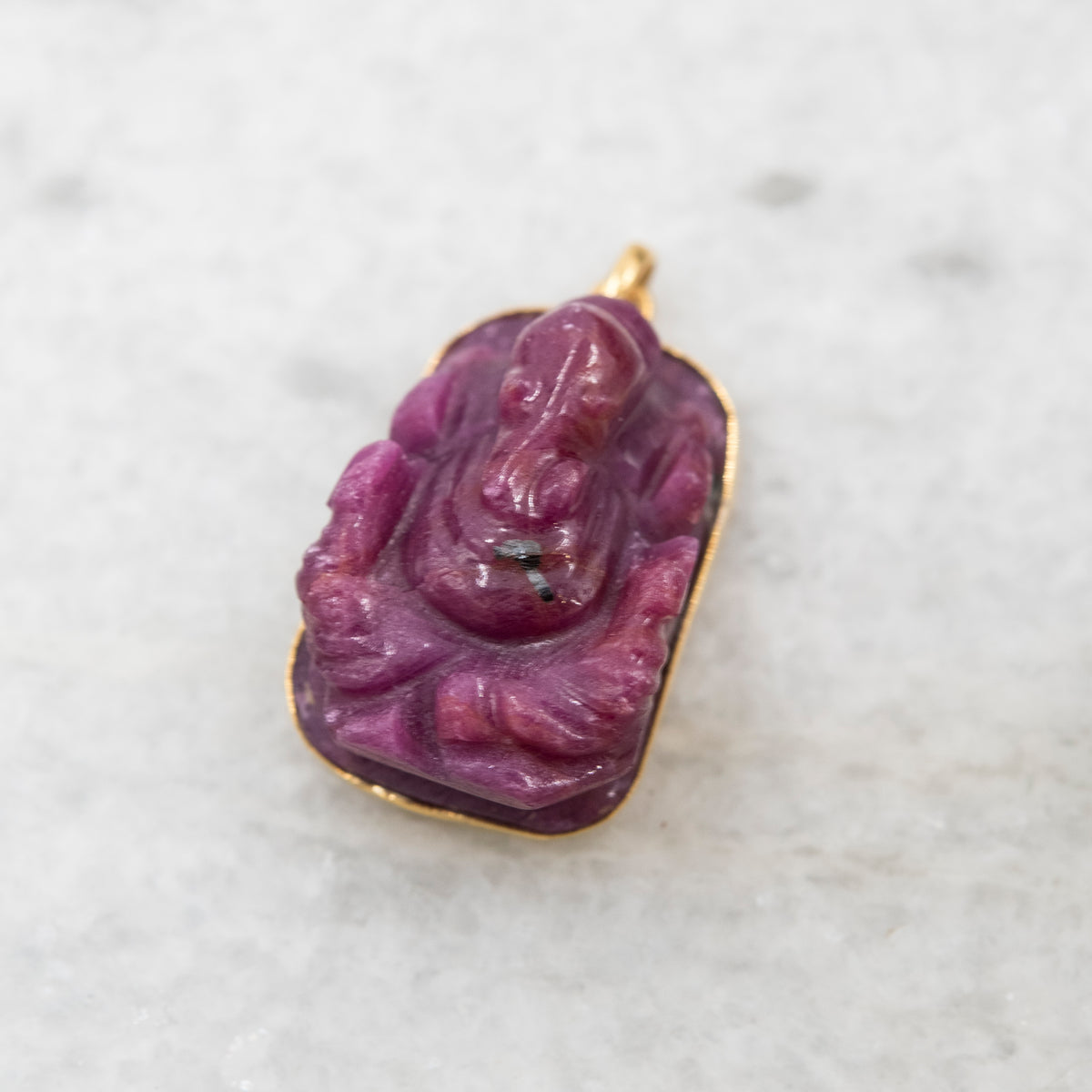 14 Karat Gold | Hand carved Ganesh Ruby Pendant