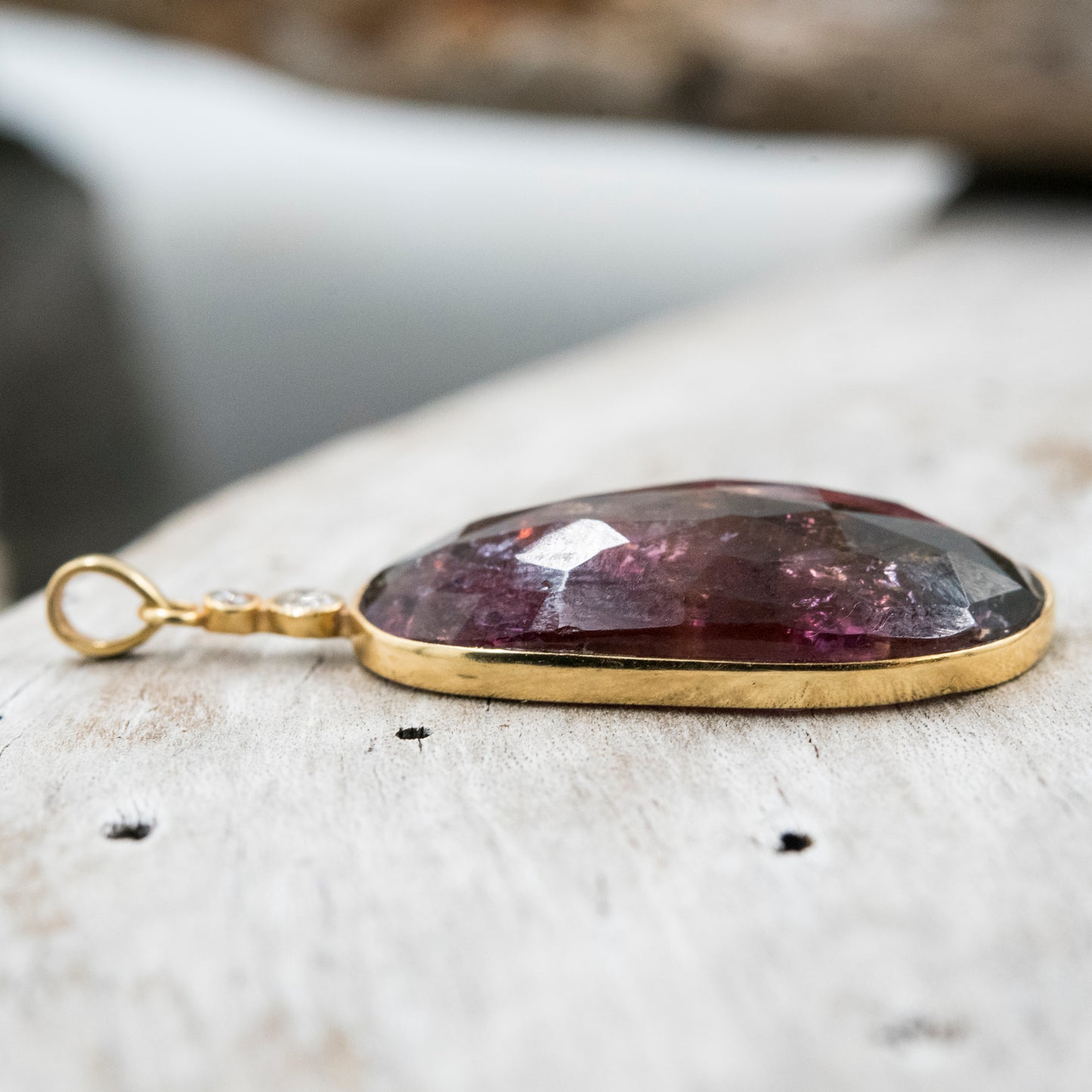 14 Karat Gold | Pink Tourmaline & Diamond Pendant