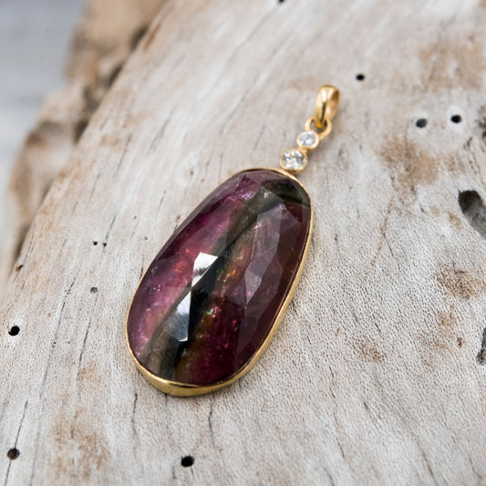 14 Karat Gold | Pink Tourmaline & Diamond Pendant