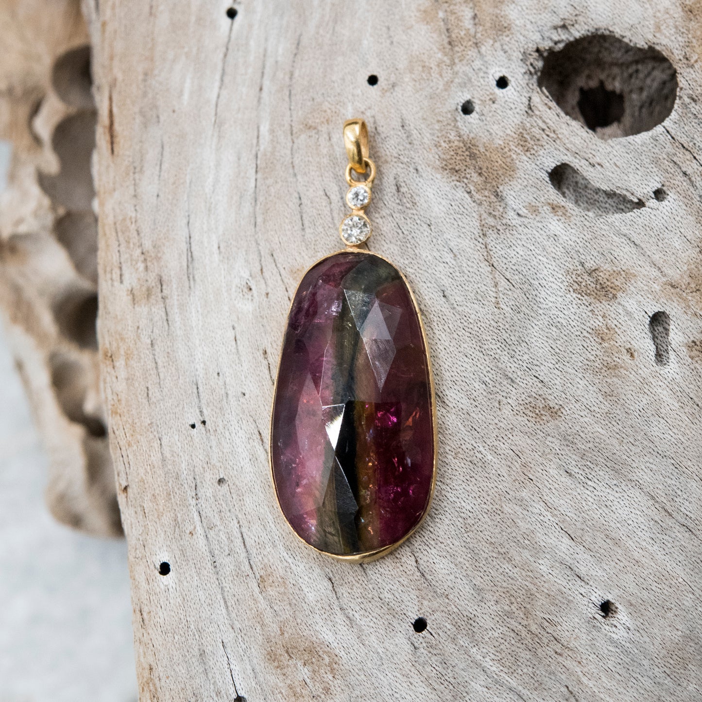 14 Karat Gold | Pink Tourmaline & Diamond Pendant