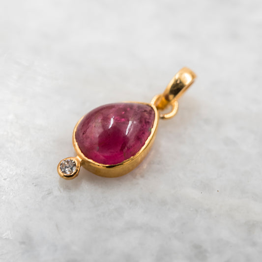 14 Karat Gold | Pink Tourmaline & Diamond Pendant
