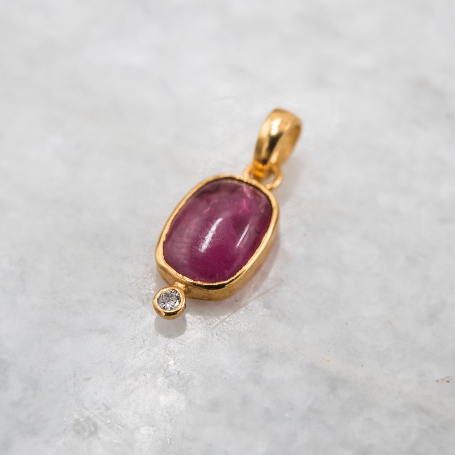 14 Karat Gold | Pink Tourmaline & Diamond Pendant