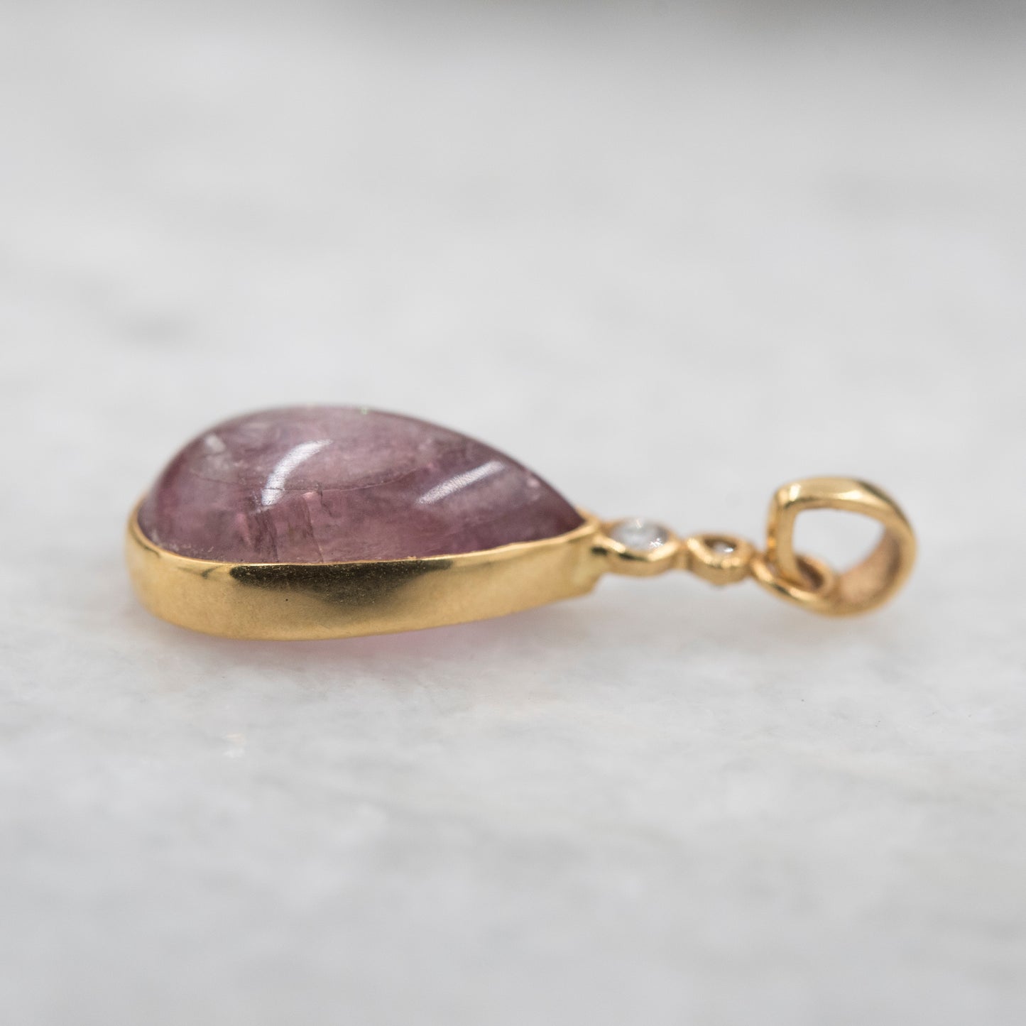 14 Karat Gold | Pink Tourmaline Teardrop  w/ Diamond Pendant