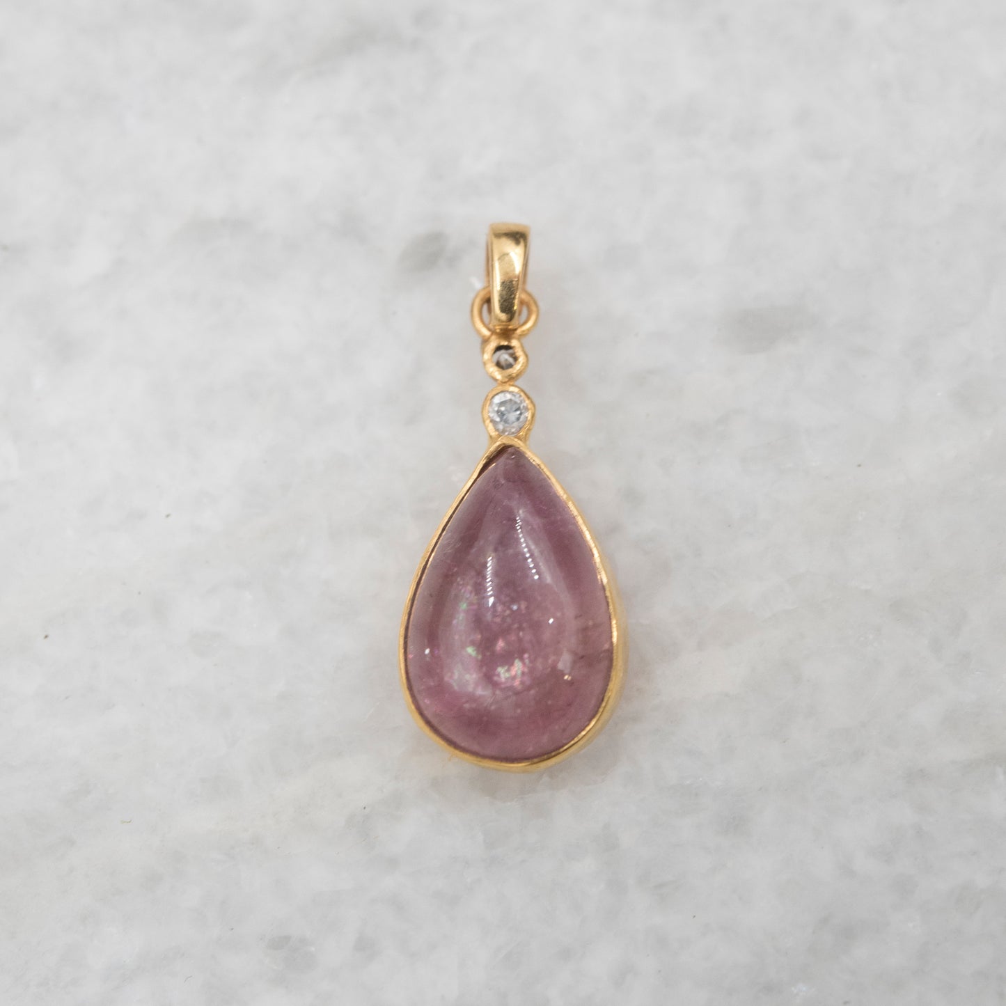 14 Karat Gold | Pink Tourmaline Teardrop  w/ Diamond Pendant