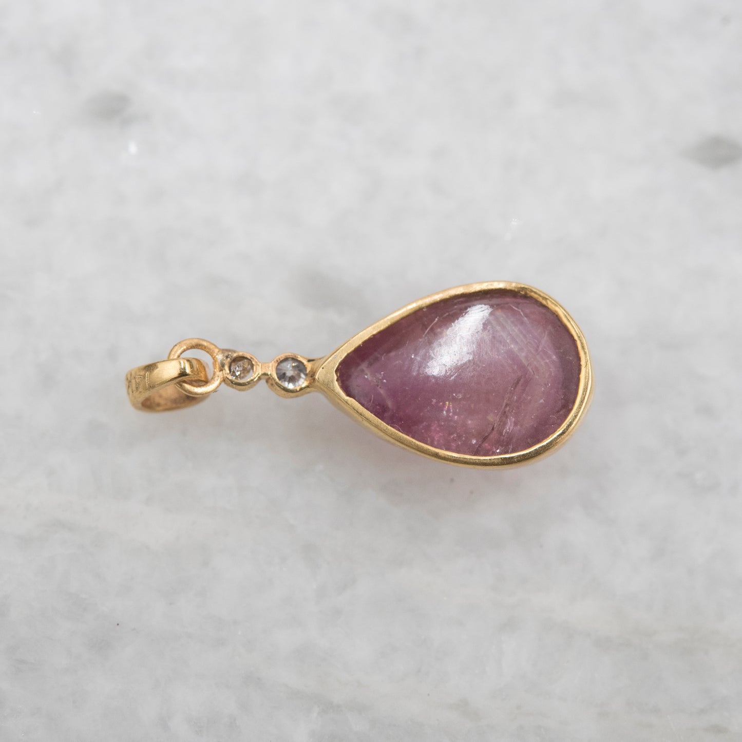 14 Karat Gold | Pink Tourmaline Teardrop  w/ Diamond Pendant