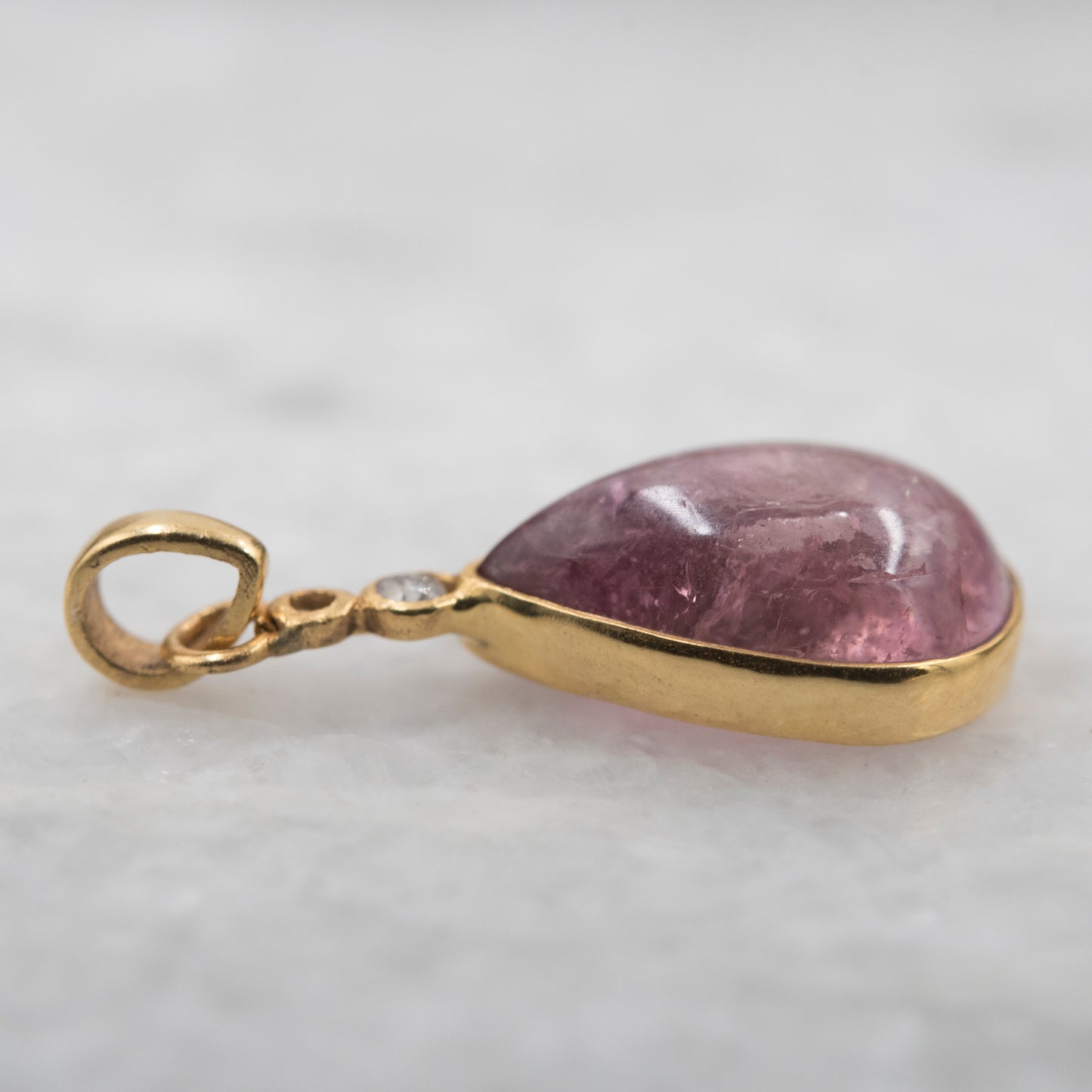 14 Karat Gold | Pink Tourmaline Teardrop  w/ Diamond Pendant