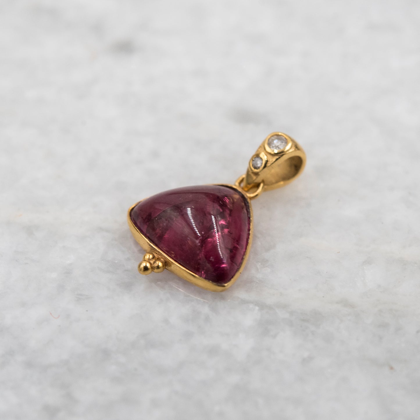 14 Karat Gold | Pink Tourmaline Trillion w/ Diamond Pendant