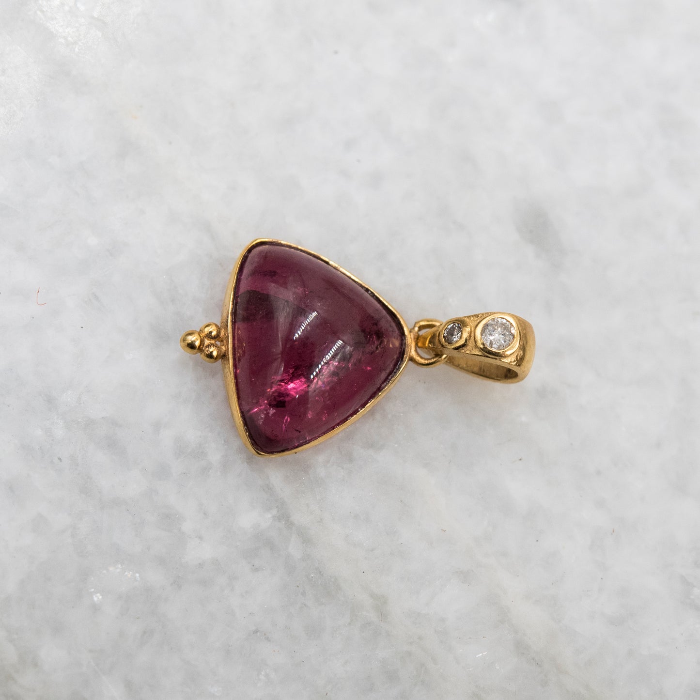 14 Karat Gold | Pink Tourmaline Trillion w/ Diamond Pendant