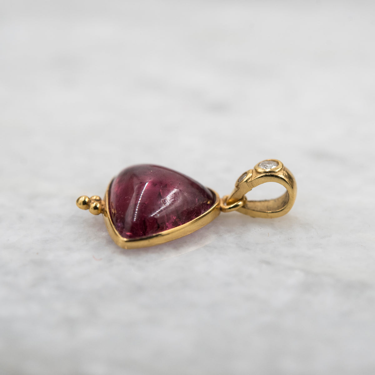14 Karat Gold | Pink Tourmaline Trillion w/ Diamond Pendant