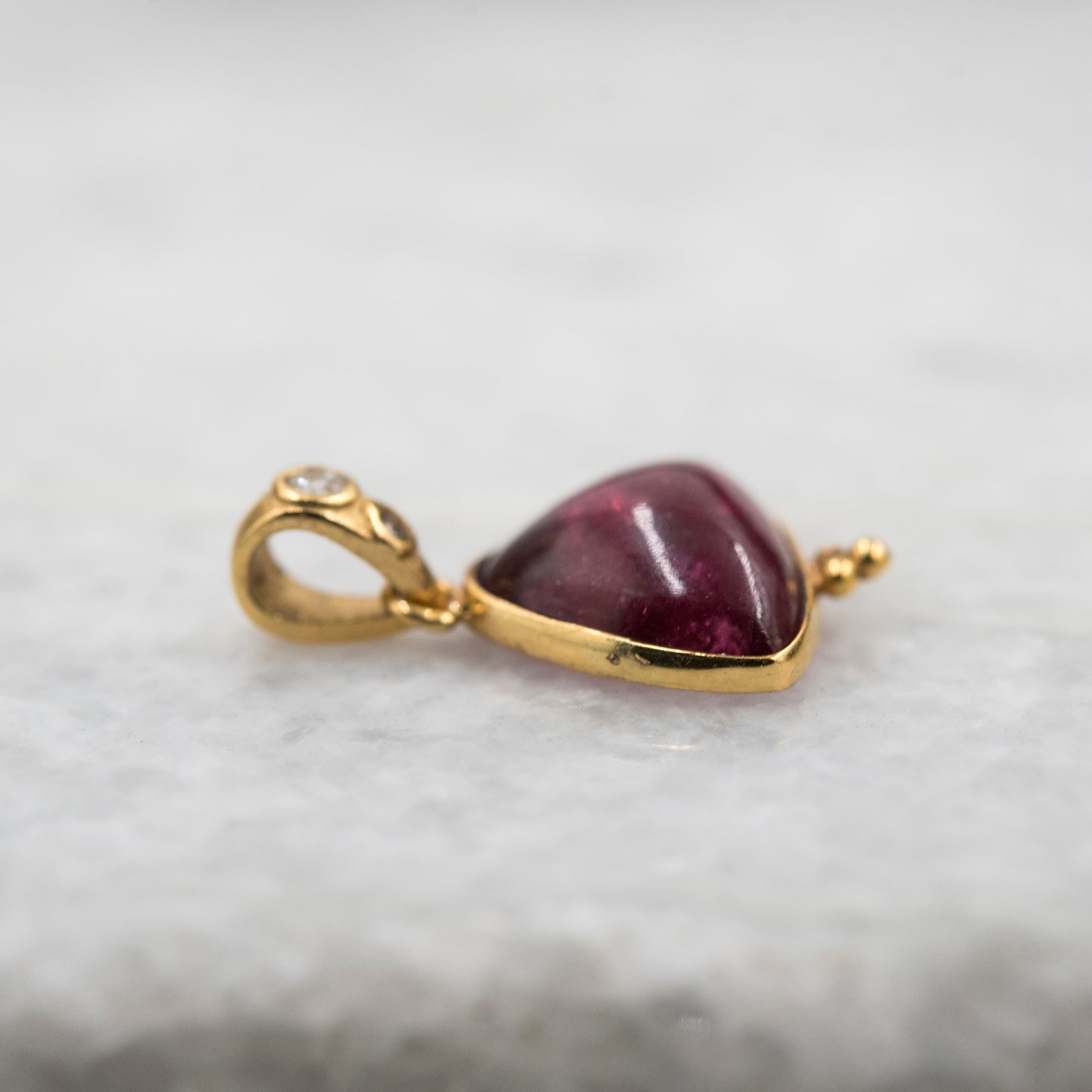 14 Karat Gold | Pink Tourmaline Trillion w/ Diamond Pendant