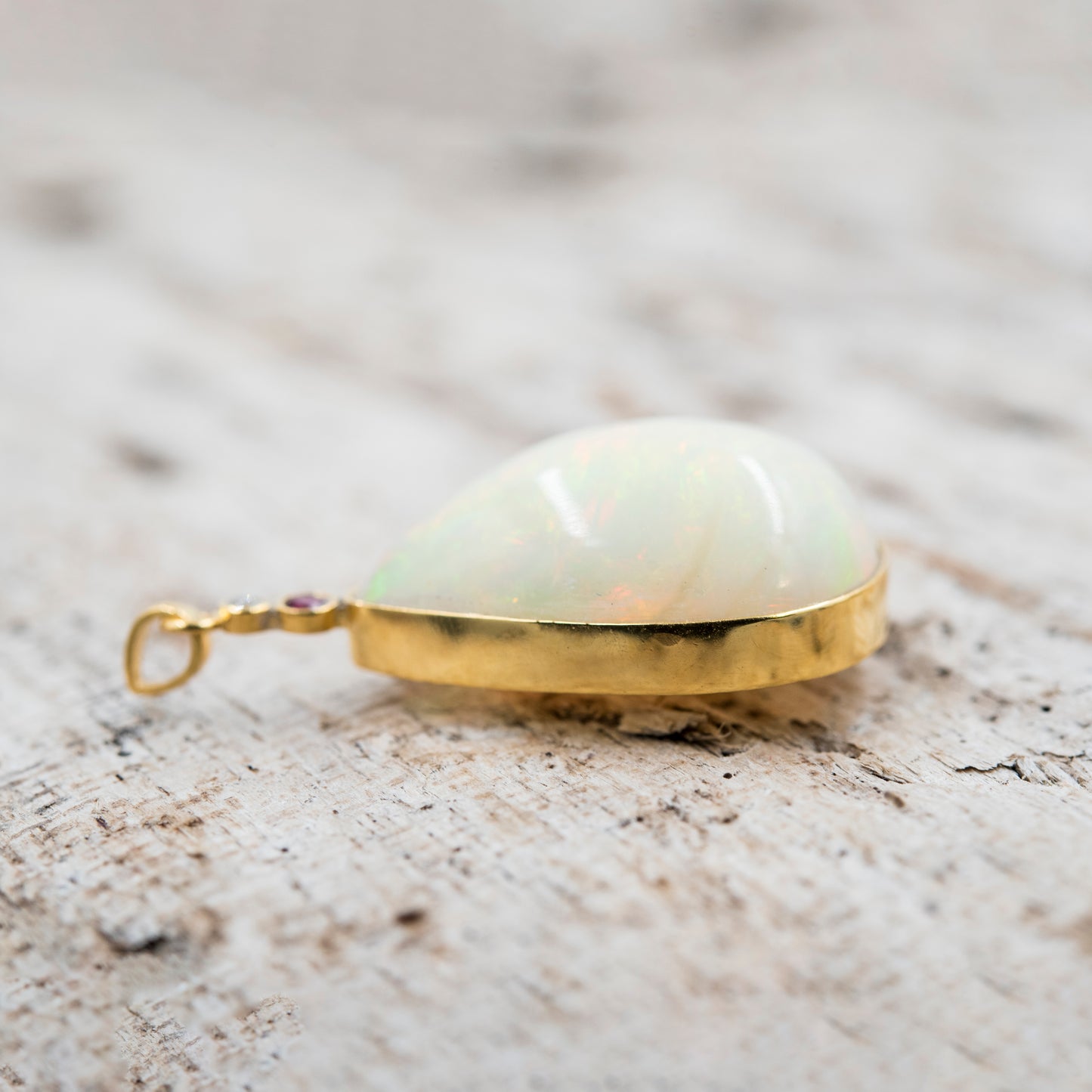 14 Karat Gold | XXL Ethiopian Opal Teardrop w/ Diamond & Ruby Pendant