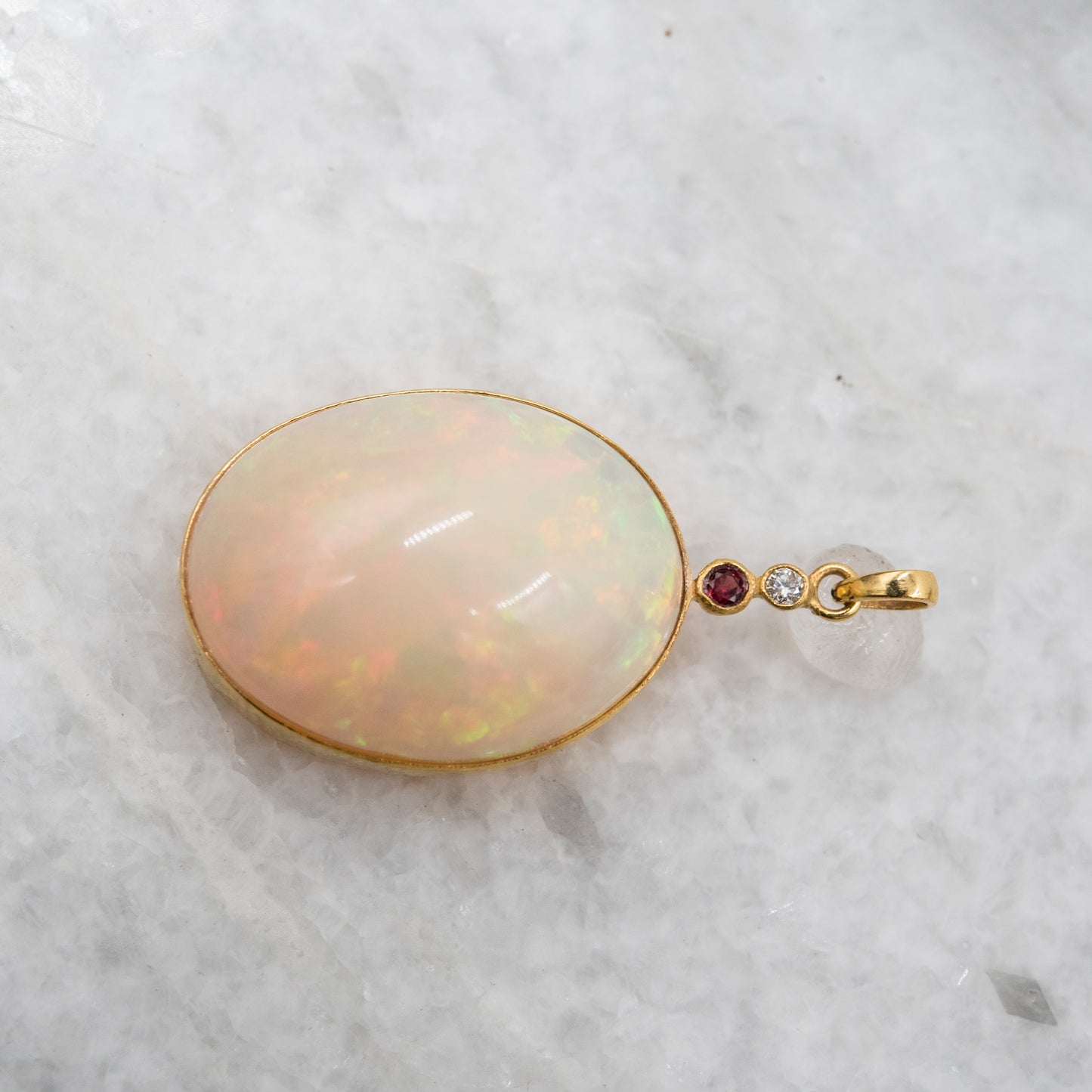 14 Karat Gold | XXL Ethiopian Opal w/ Diamond and Ruby Pendant