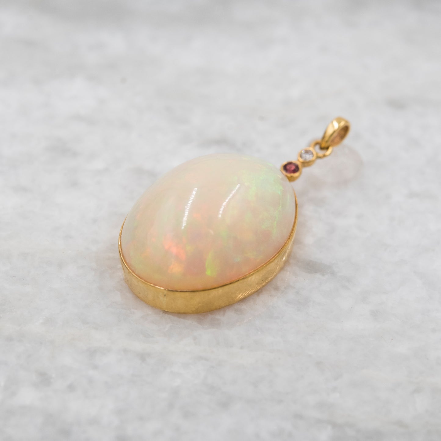 14 Karat Gold | XXL Ethiopian Opal w/ Diamond and Ruby Pendant