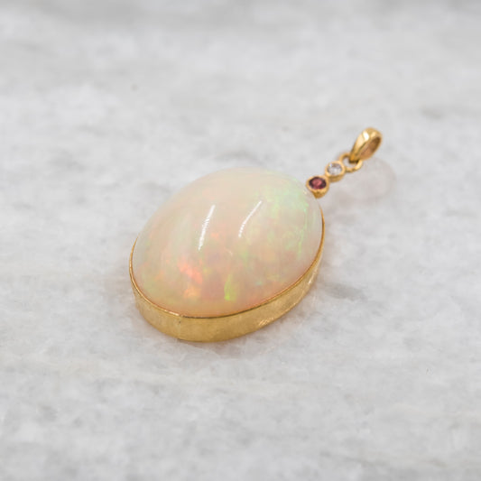 14 Karat Gold | XXL Ethiopian Opal w/ Diamond and Ruby Pendant
