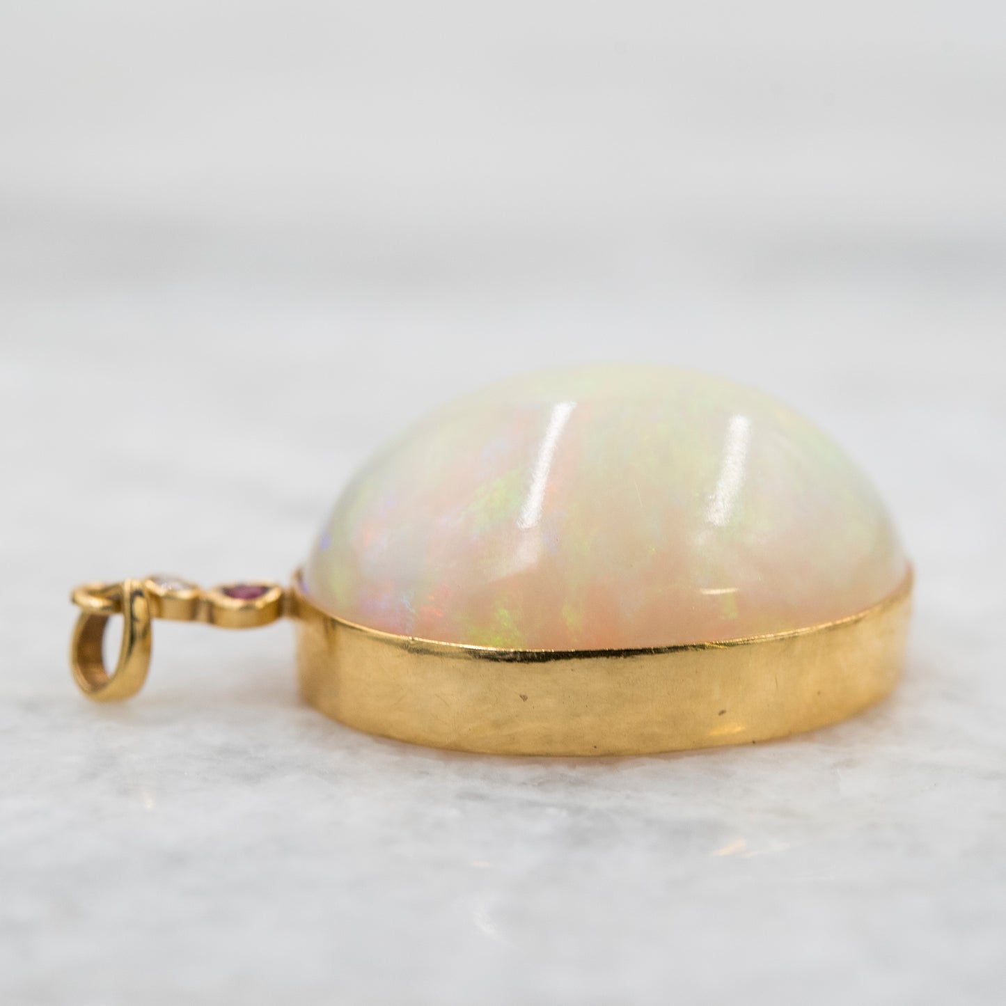 14 Karat Gold | XXL Ethiopian Opal w/ Diamond and Ruby Pendant