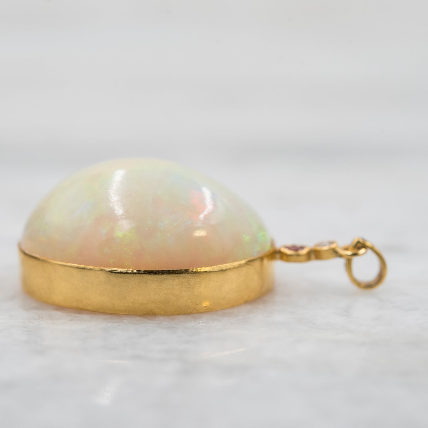 14 Karat Gold | XXL Ethiopian Opal w/ Diamond and Ruby Pendant