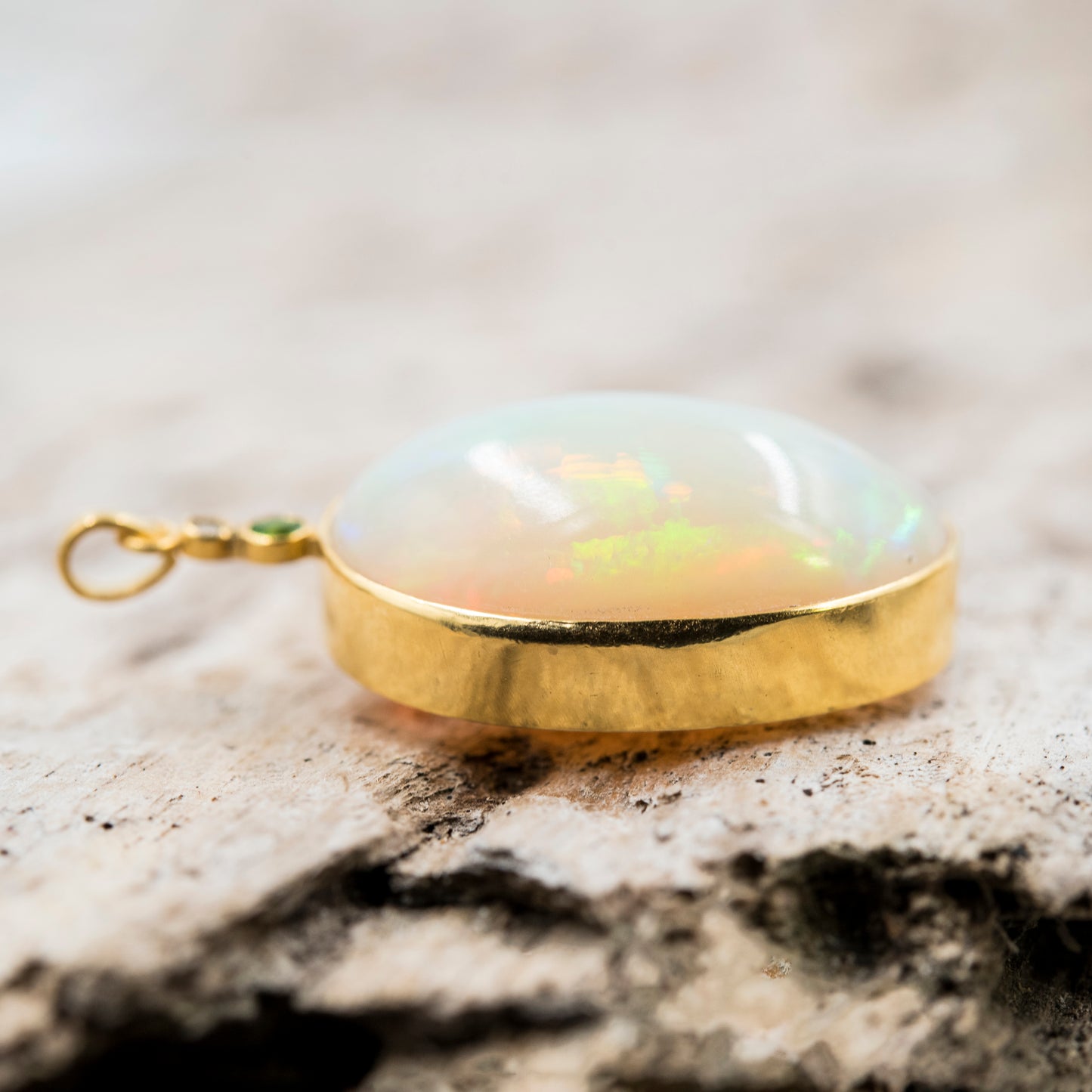 14 Karat Gold | XXL Ethiopian Opal w/ Diamond and Emerald Pendant