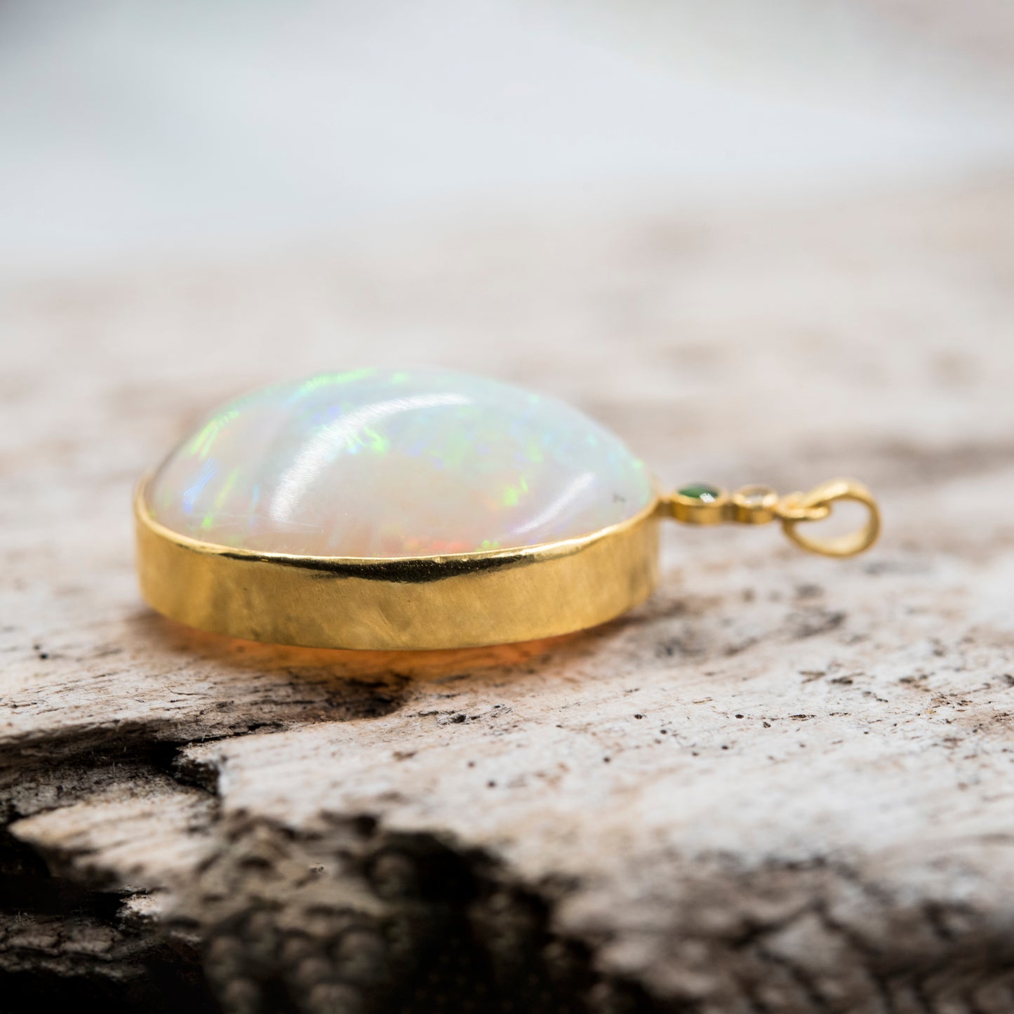 14 Karat Gold | XXL Ethiopian Opal w/ Diamond and Emerald Pendant