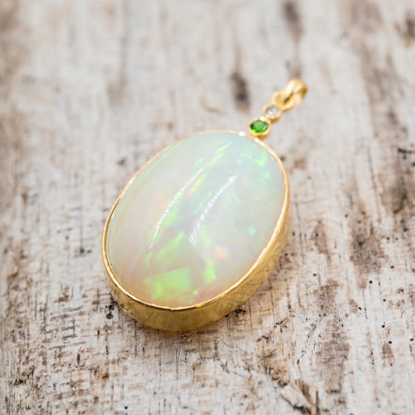 14 Karat Gold | XXL Ethiopian Opal w/ Diamond and Emerald Pendant