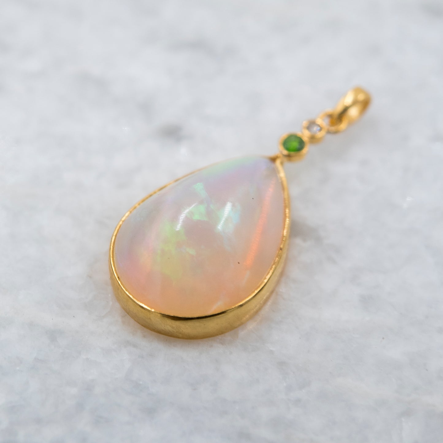 14 Karat Gold | XL Ethiopian Opal w/ Diamond and Emerald Pendant