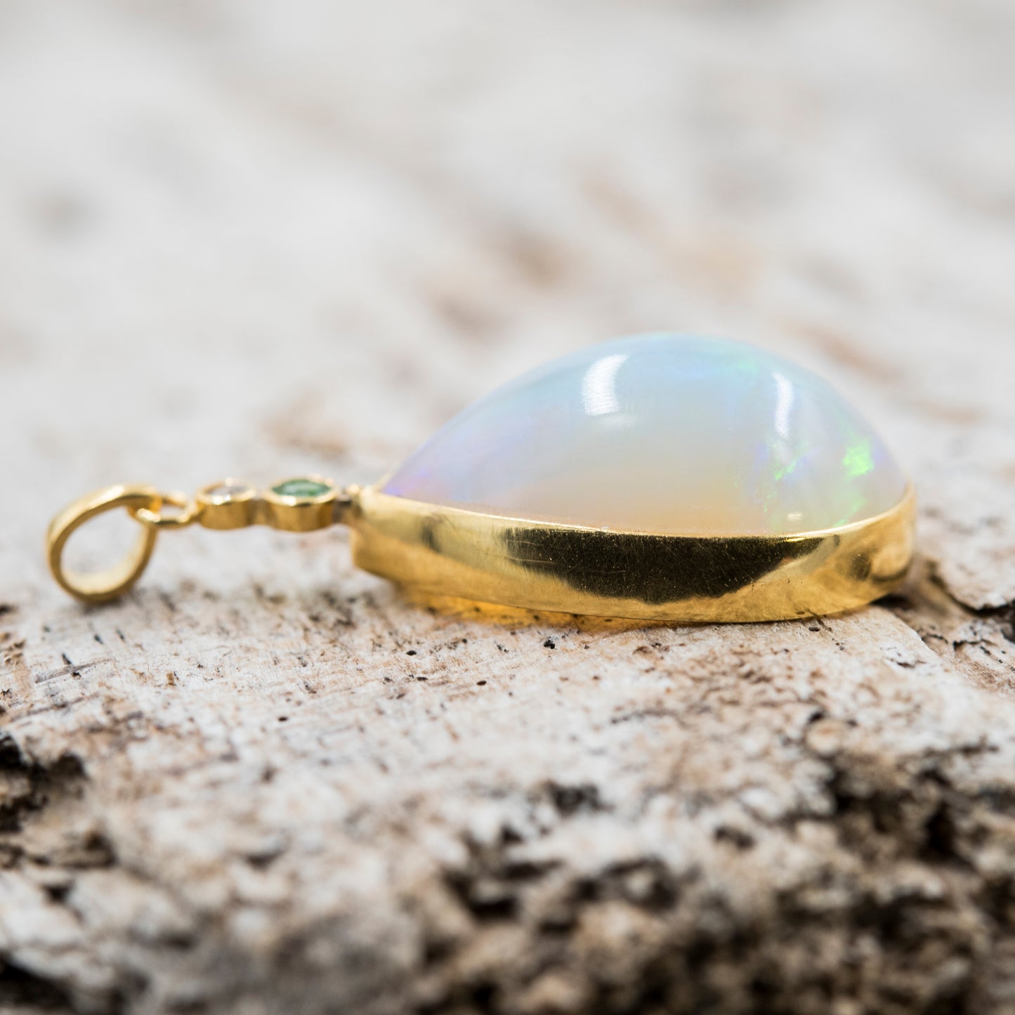 14 Karat Gold | XL Ethiopian Opal w/ Diamond and Emerald Pendant