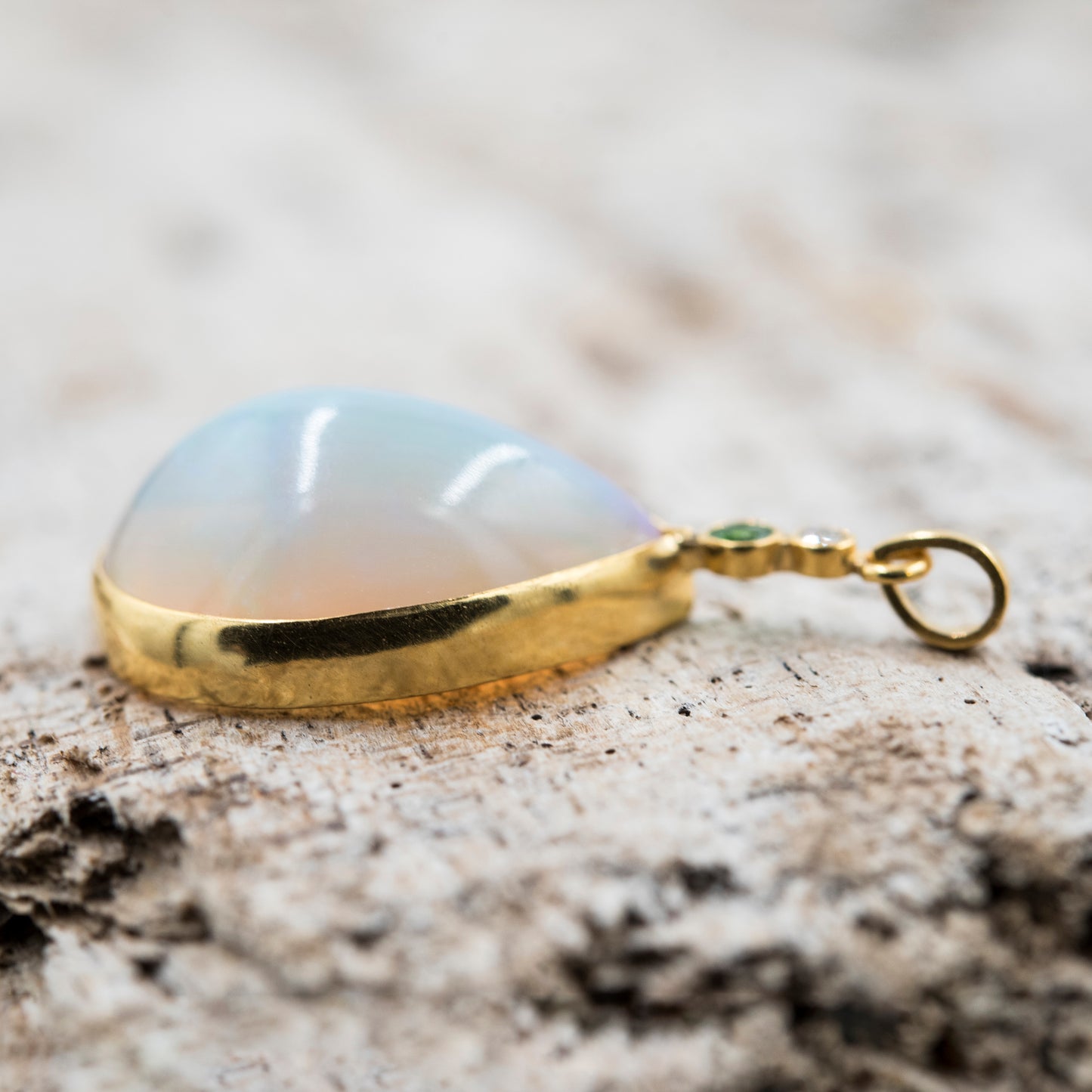 14 Karat Gold | XL Ethiopian Opal w/ Diamond and Emerald Pendant