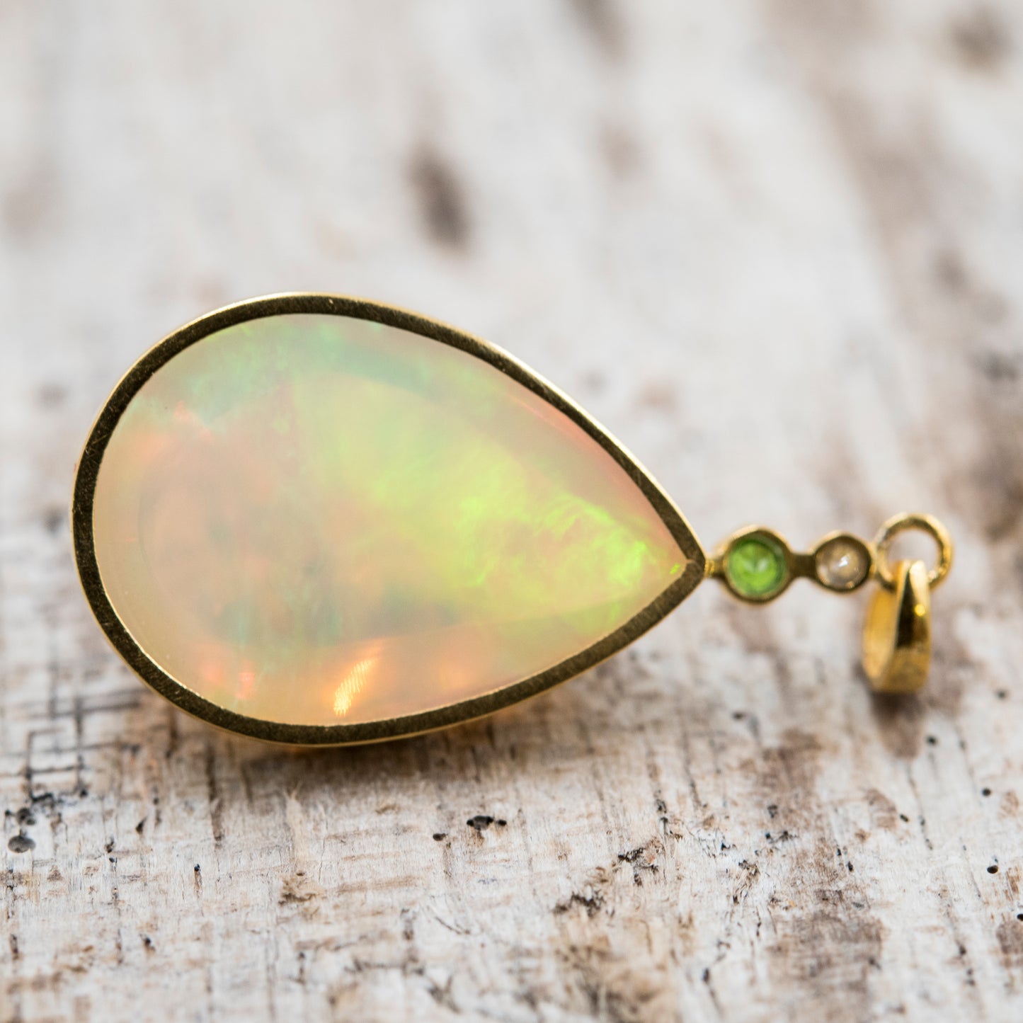 14 Karat Gold | XL Ethiopian Opal w/ Diamond and Emerald Pendant