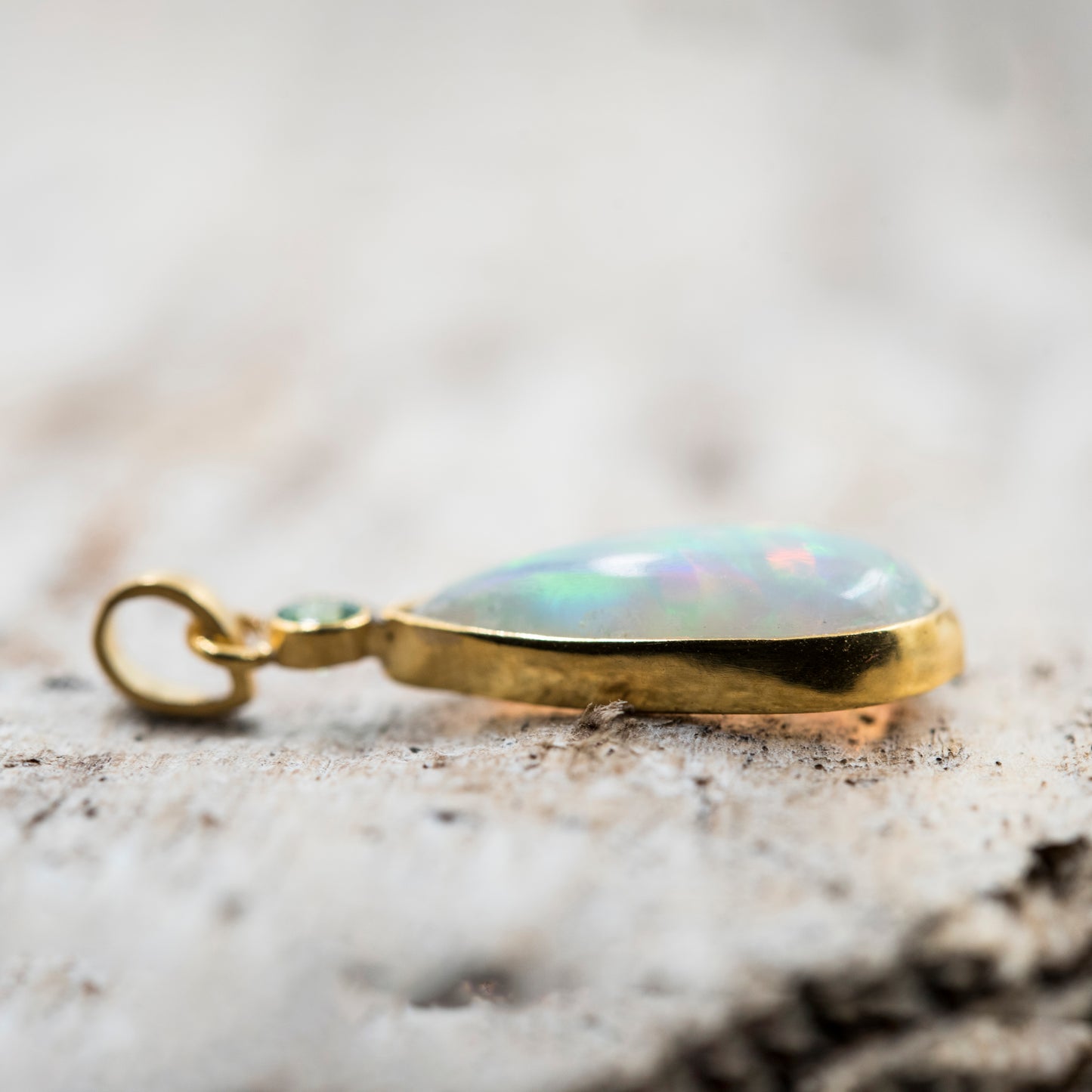 14 Karat Gold | Ethiopian Opal faceted Emerald Pendant