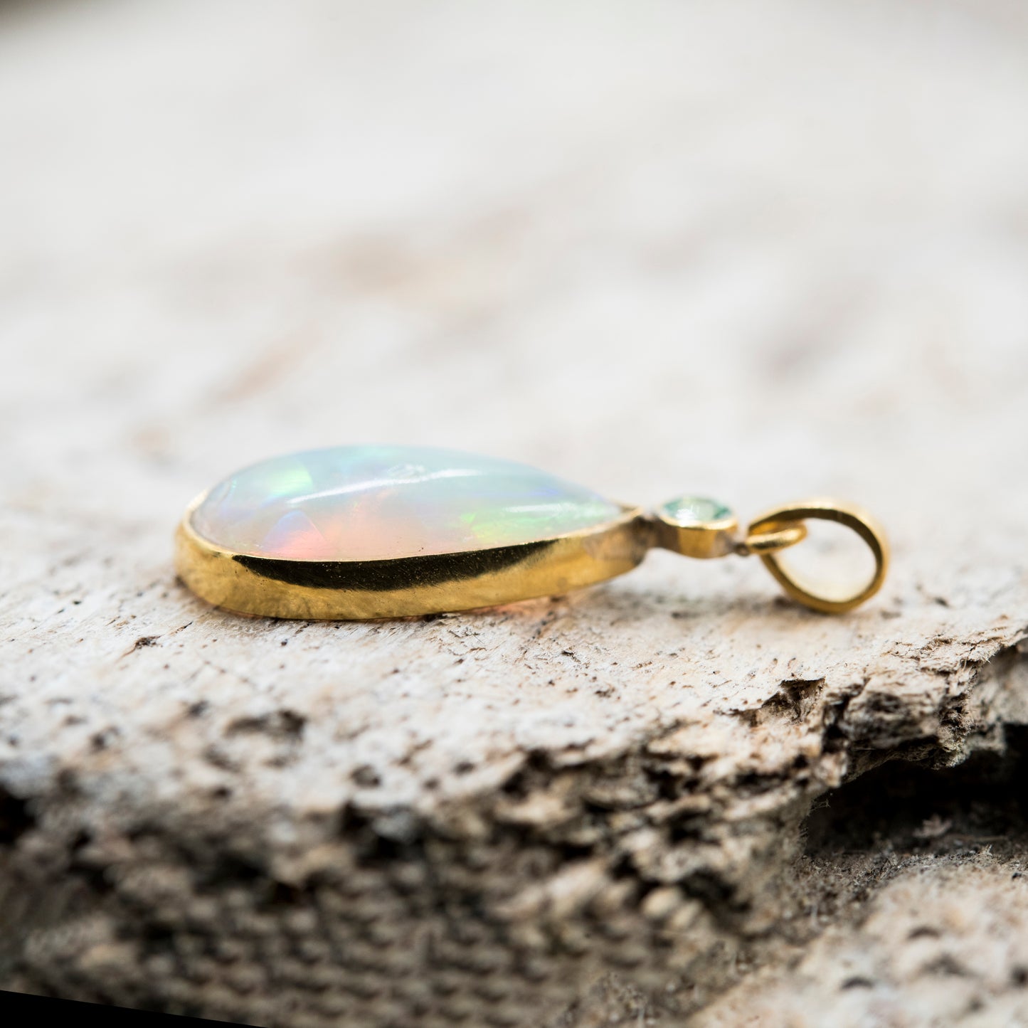 14 Karat Gold | Ethiopian Opal faceted Emerald Pendant