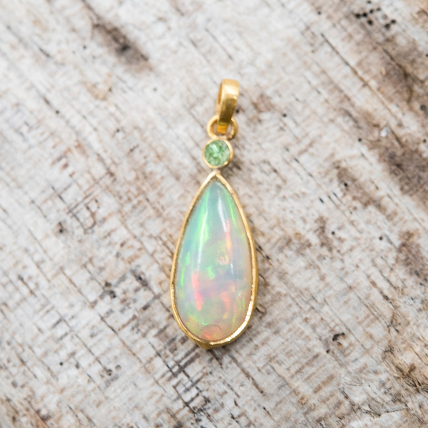 14 Karat Gold | Ethiopian Opal faceted Emerald Pendant