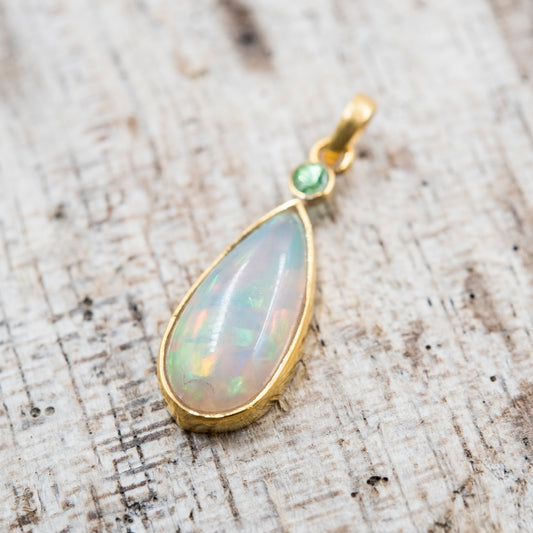 14 Karat Gold | Ethiopian Opal faceted Emerald Pendant
