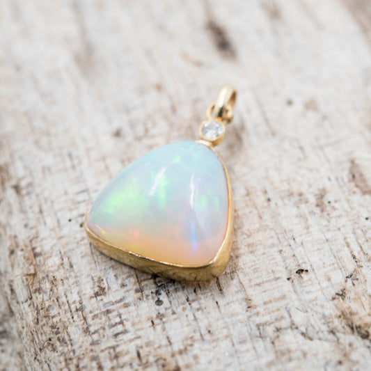 14 Karat Gold | Ethiopian Opal & Diamond Pendant